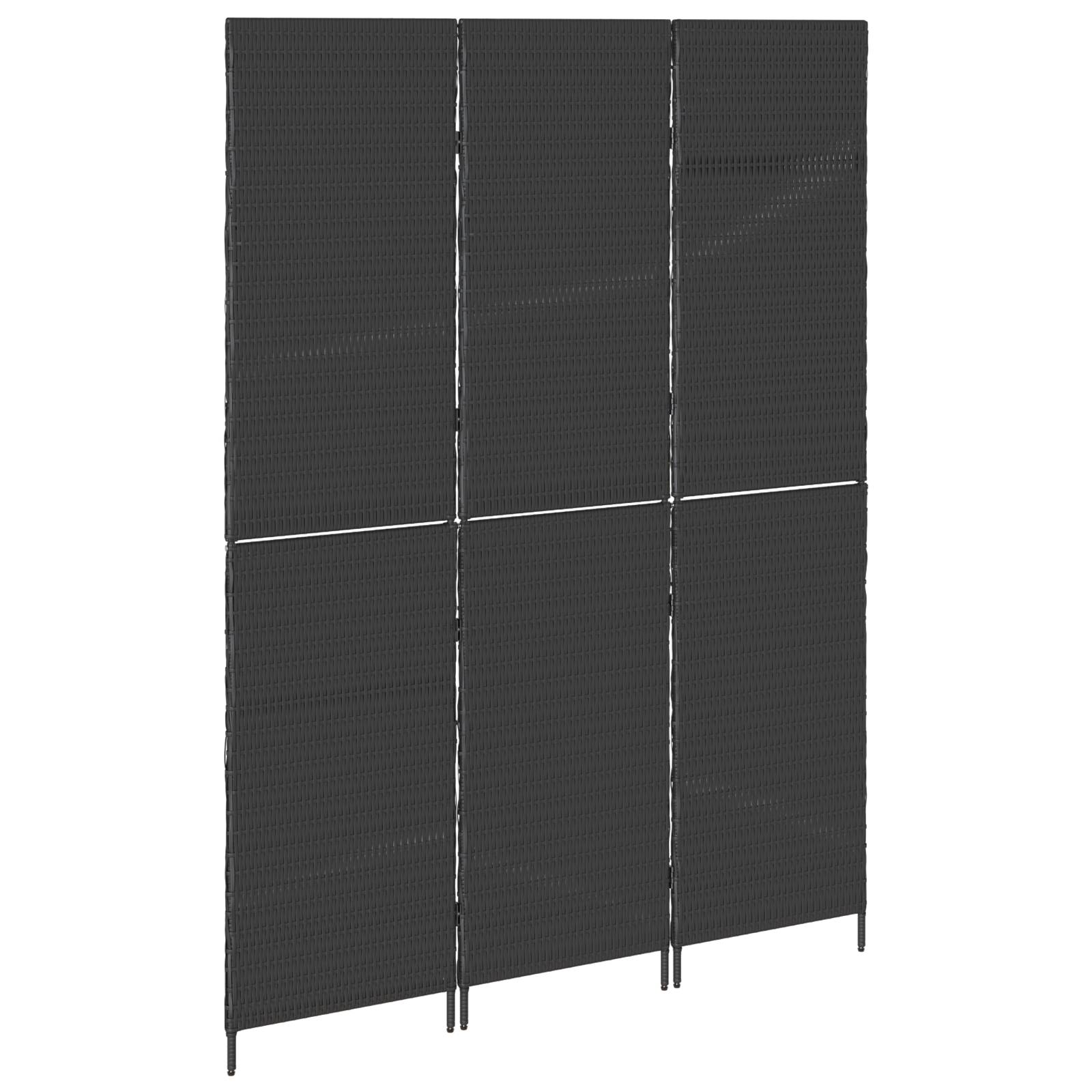 vidaXL Raumteiler 3-teilig Faltbar Schwarz 146x180 cm Poly Rattan