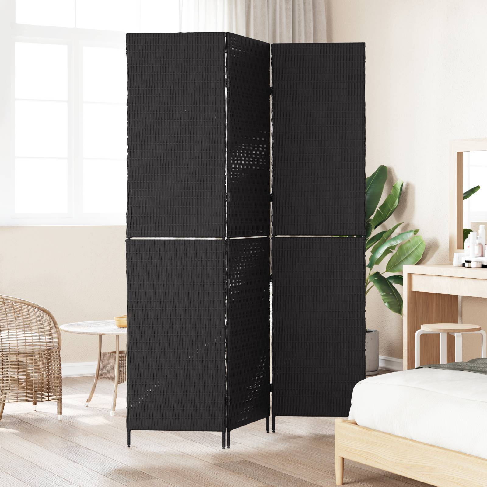 vidaXL Raumteiler 3-teilig Faltbar Schwarz 146x180 cm Poly Rattan