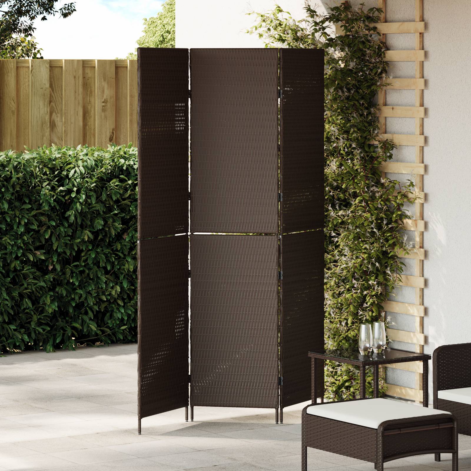 vidaXL Raumteiler 3-teilig Faltbar Braun 146x180 cm Poly Rattan