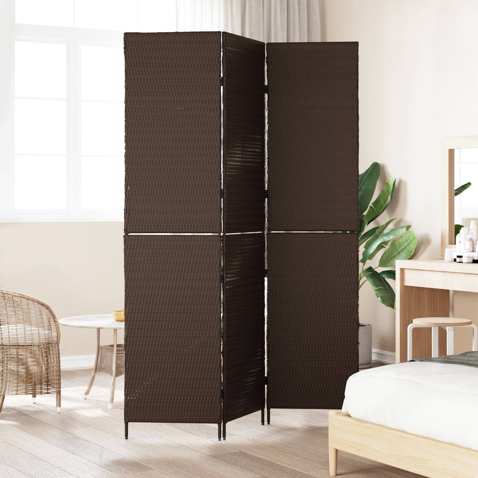 vidaXL Raumteiler 3-teilig Faltbar Braun 146x180 cm Poly Rattan