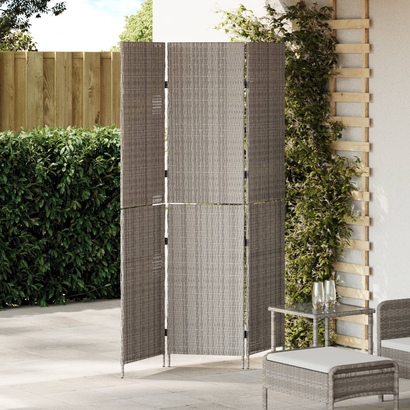 vidaXL Raumteiler 3-teilig Faltbar Grau 147x180 cm Poly Rattan