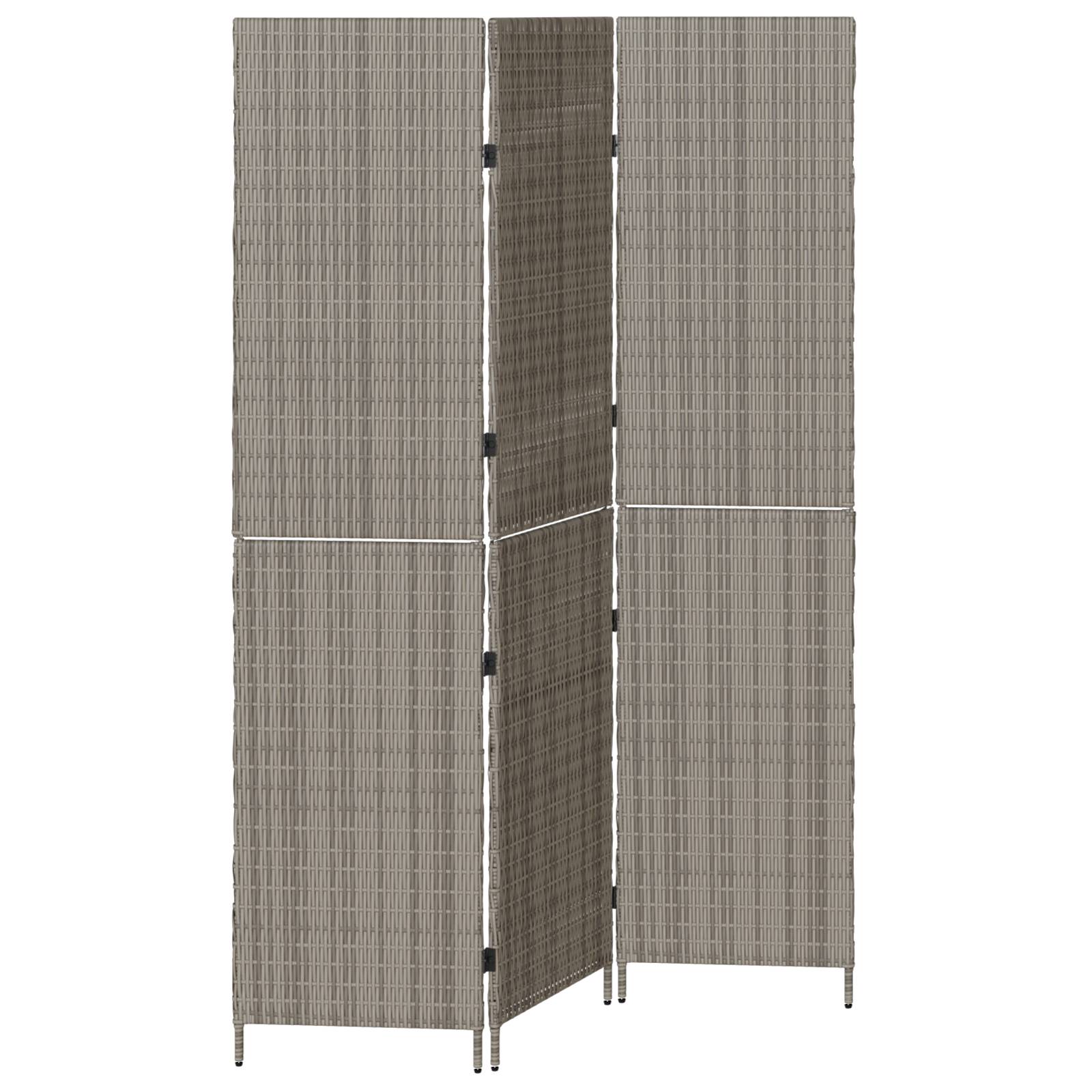 vidaXL Raumteiler 3-teilig Faltbar Grau 147x180 cm Poly Rattan
