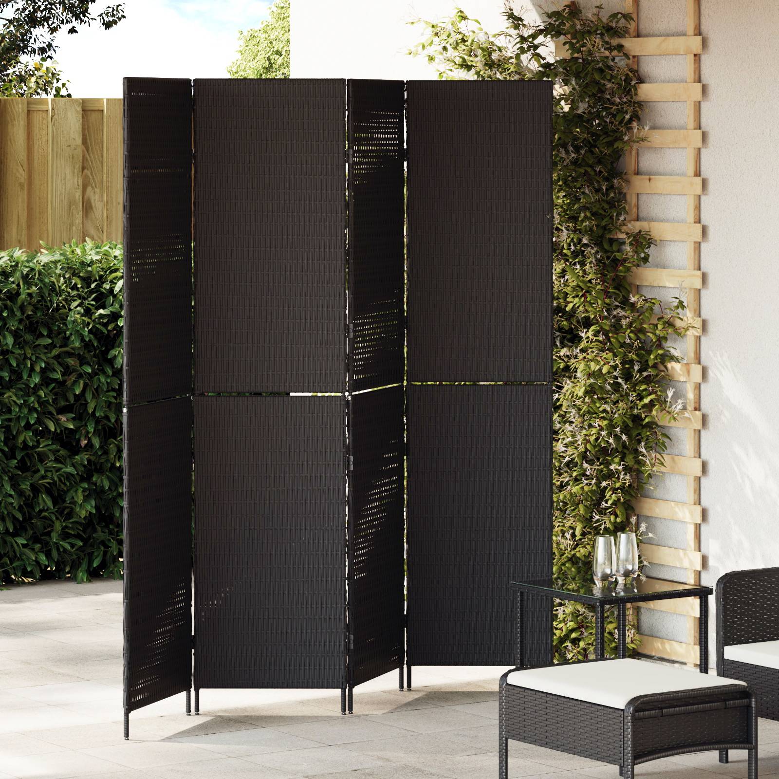 vidaXL Raumteiler 4-teilig Faltbar Schwarz 195x180 cm Poly Rattan