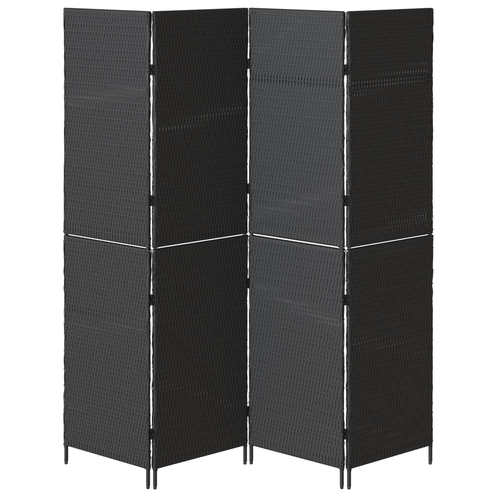vidaXL Raumteiler 4-teilig Faltbar Schwarz 195x180 cm Poly Rattan