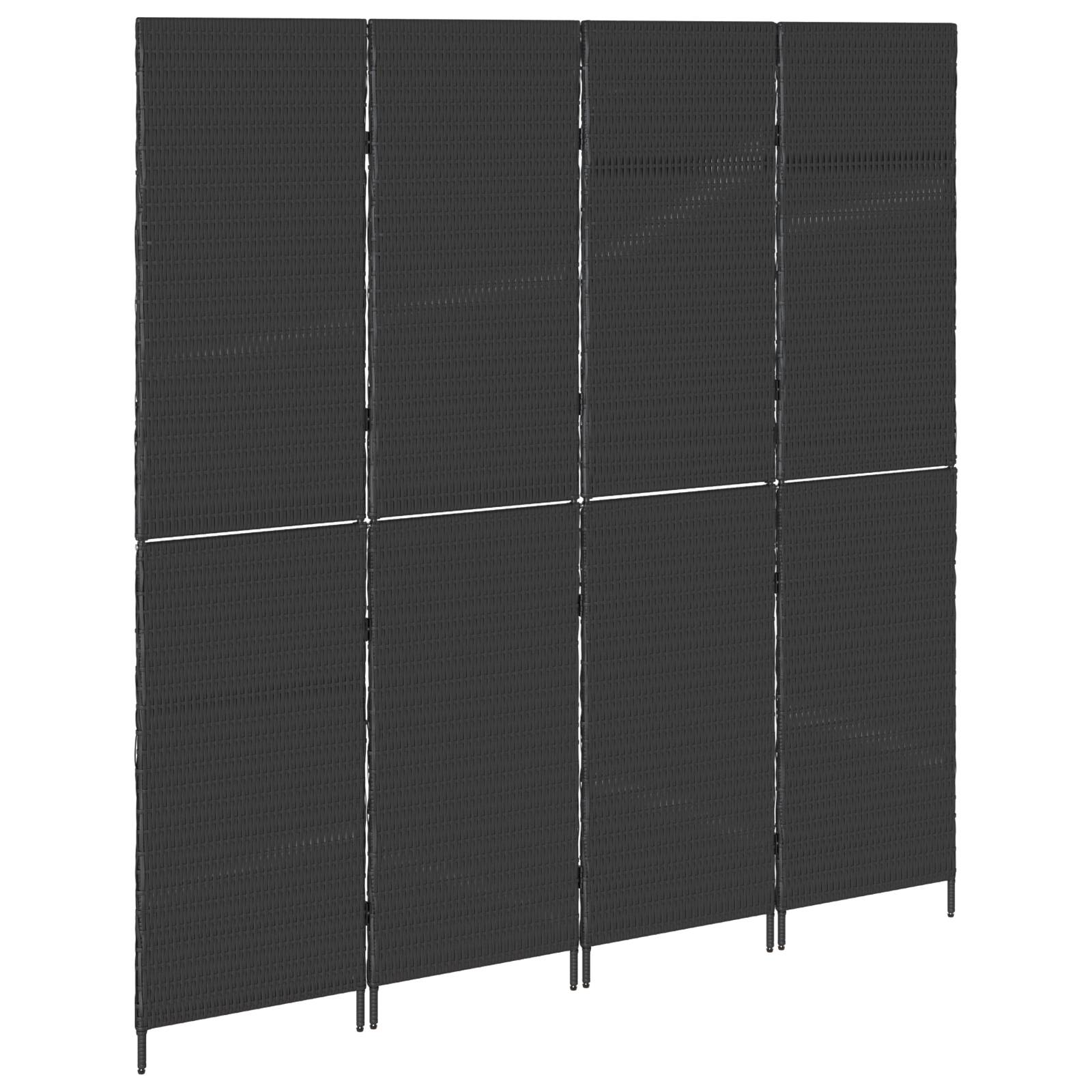 vidaXL Raumteiler 4-teilig Faltbar Schwarz 195x180 cm Poly Rattan
