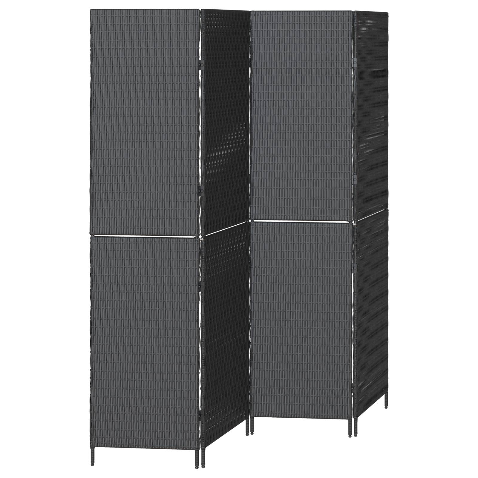 vidaXL Raumteiler 4-teilig Faltbar Schwarz 195x180 cm Poly Rattan