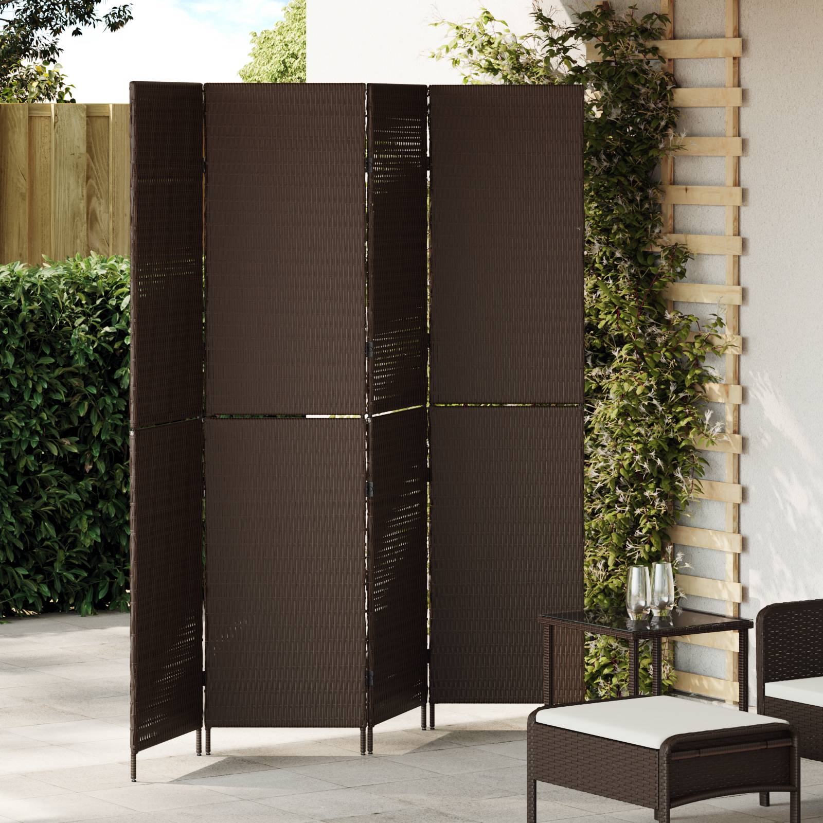 vidaXL Raumteiler 4-teilig Faltbar Braun 195x180 cm Poly Rattan