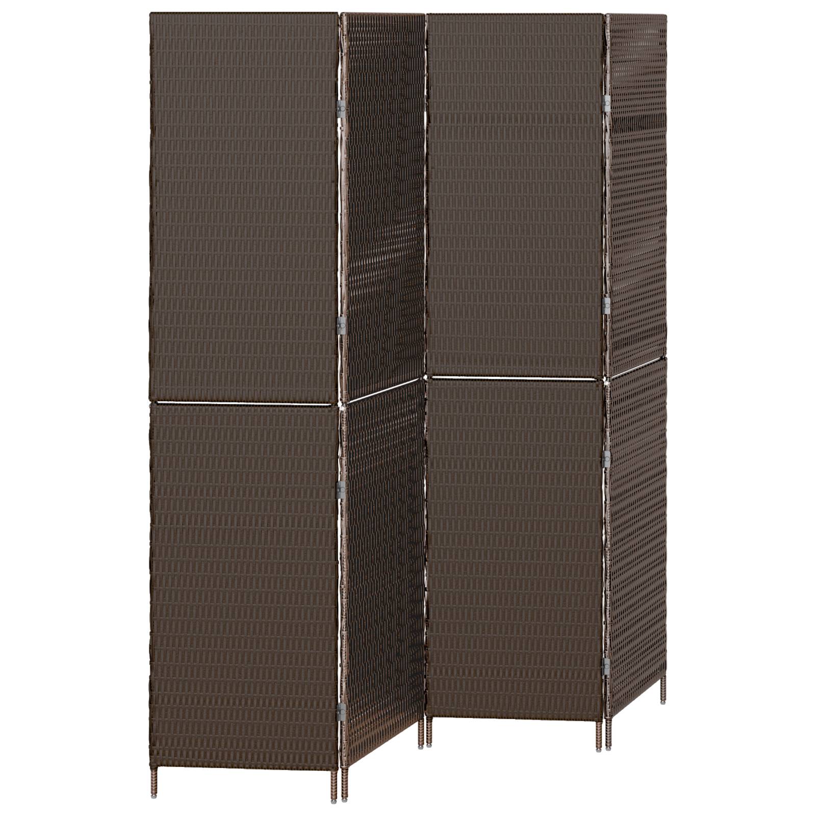 vidaXL Raumteiler 4-teilig Faltbar Braun 195x180 cm Poly Rattan
