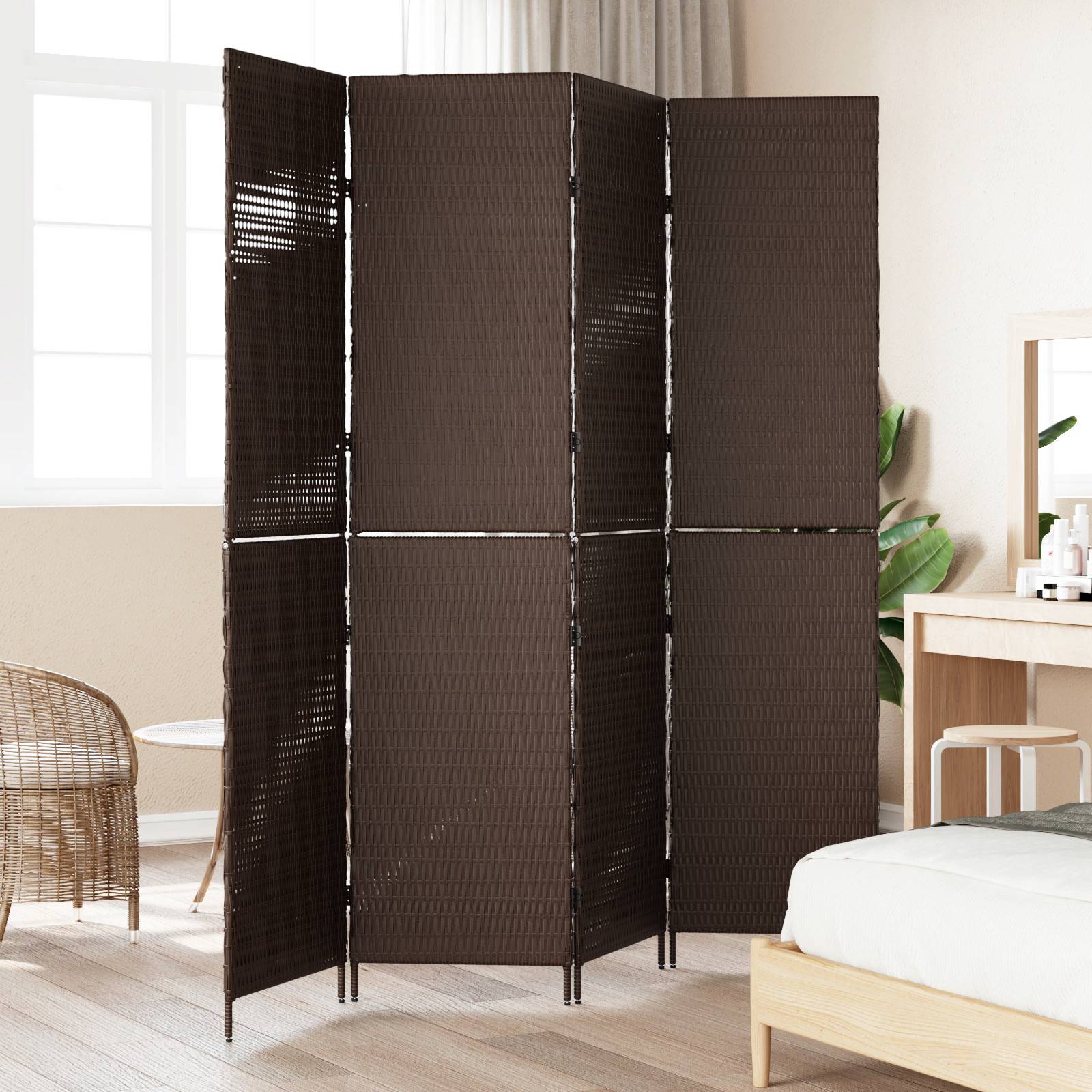 vidaXL Raumteiler 4-teilig Faltbar Braun 195x180 cm Poly Rattan