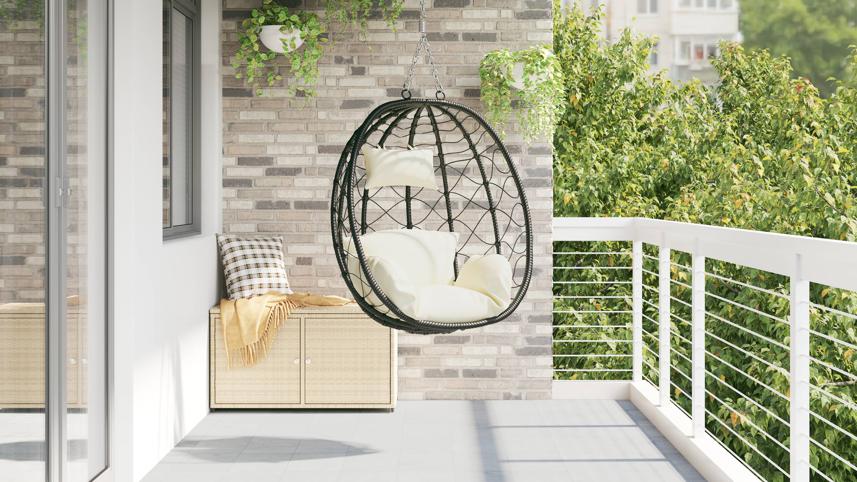 vidaXL Hängestuhl Basket ohne Stand Creme-Weiß Poly Rattan