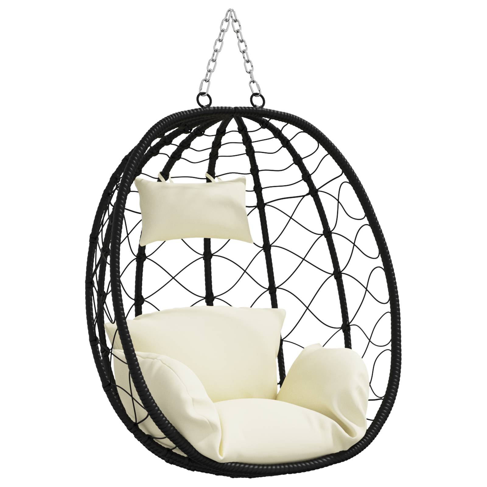 vidaXL Hängestuhl Basket ohne Stand Creme-Weiß Poly Rattan
