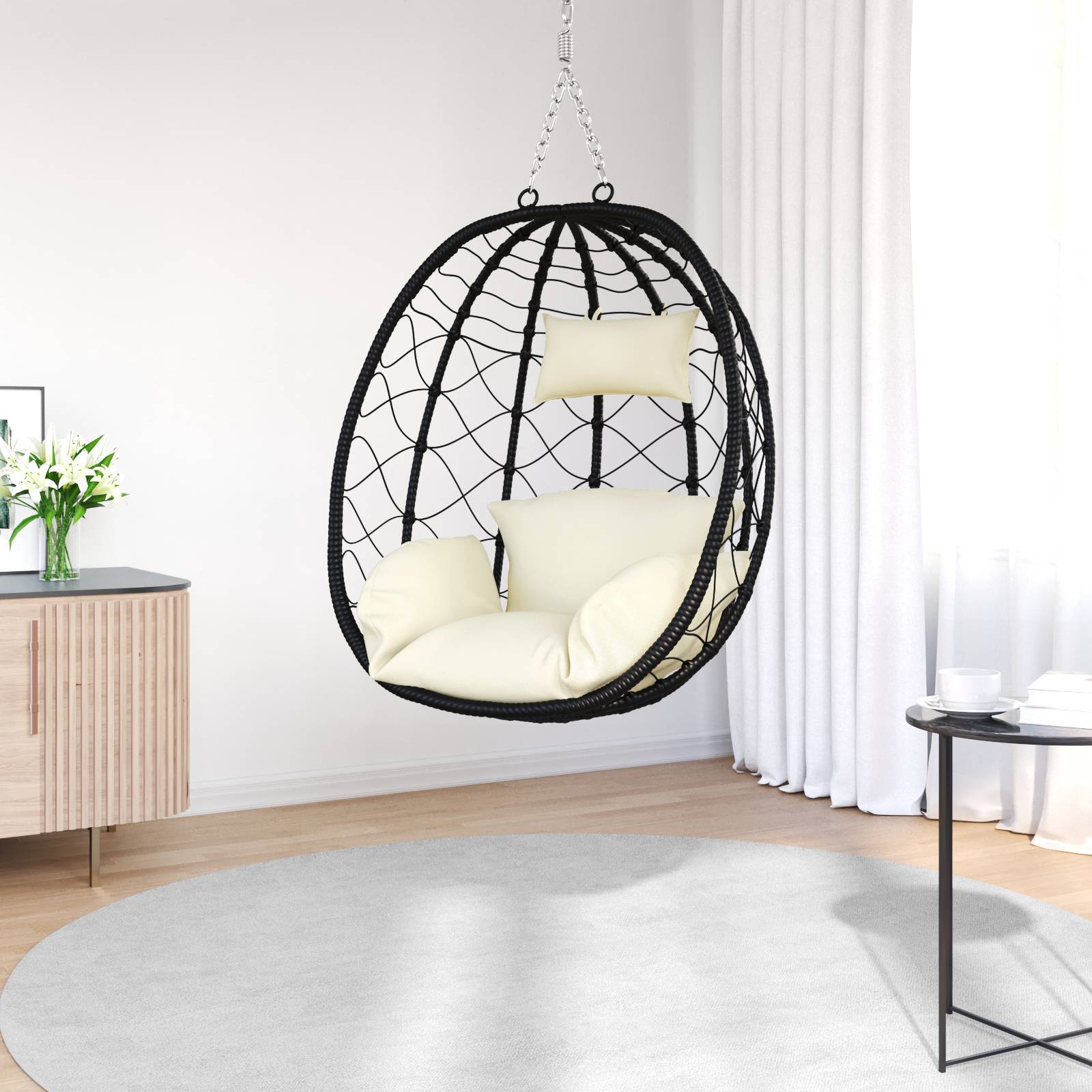 vidaXL Hängestuhl Basket ohne Stand Creme-Weiß Poly Rattan