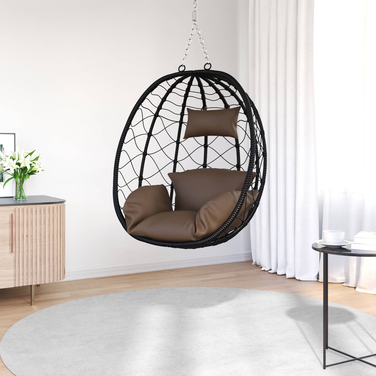 vidaXL Hängender Eierstuhl Korb ohne Ständer Kaffee Poly Rattan