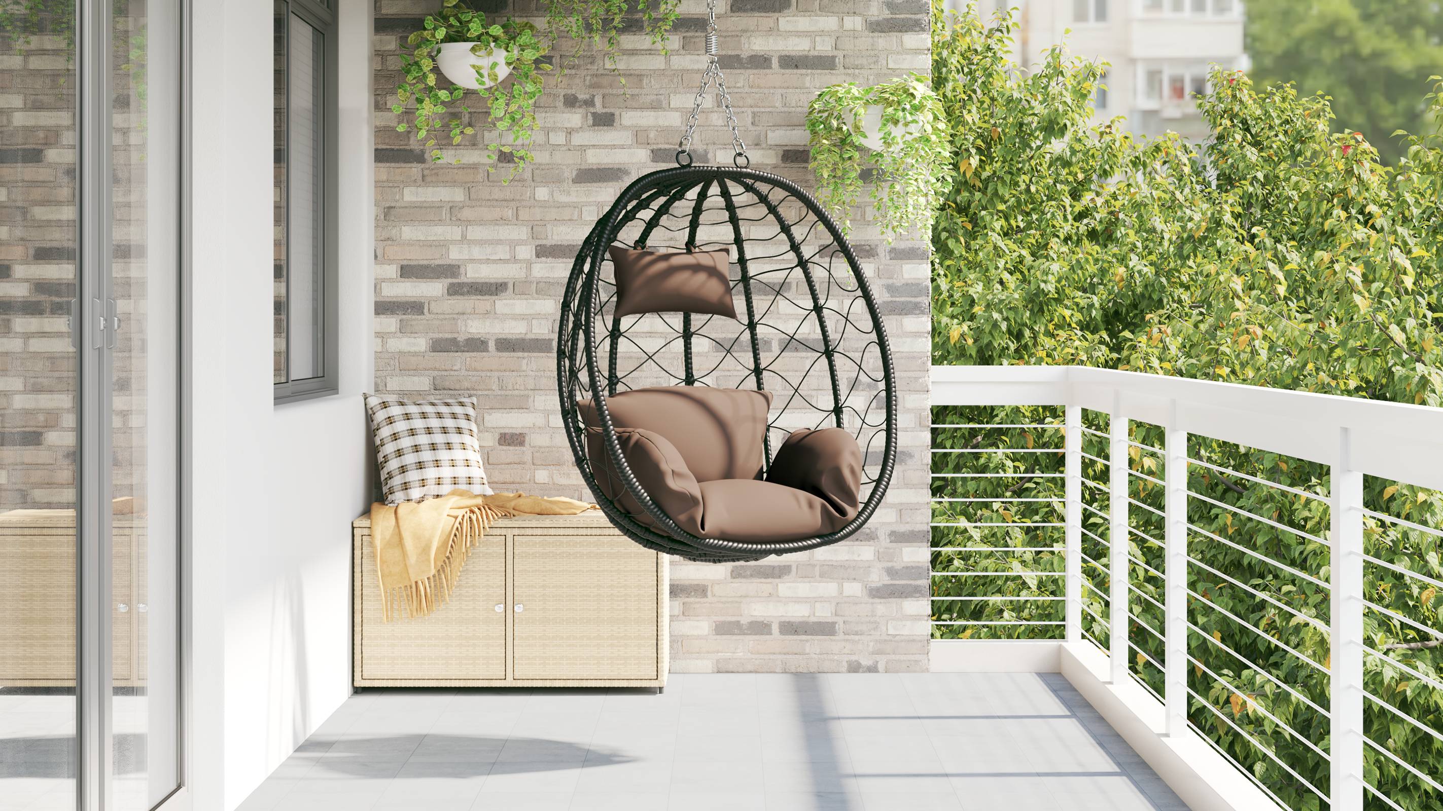 vidaXL Hängender Eierstuhl Korb ohne Ständer Kaffee Poly Rattan