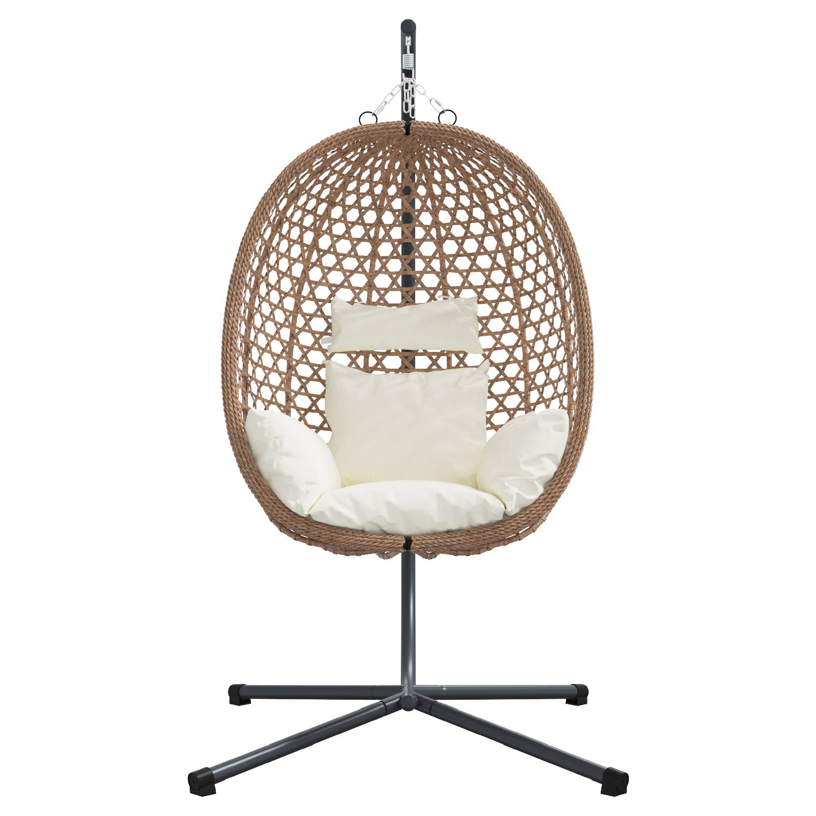 vidaXL Hängender Ei Stuhl Korb mit Ständer Kaffee Poly-Rattan