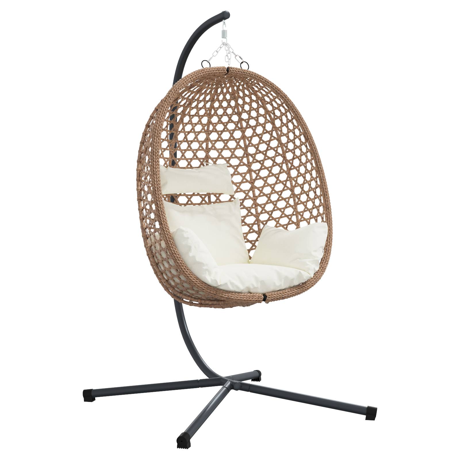 vidaXL Hängender Ei Stuhl Korb mit Ständer Kaffee Poly-Rattan