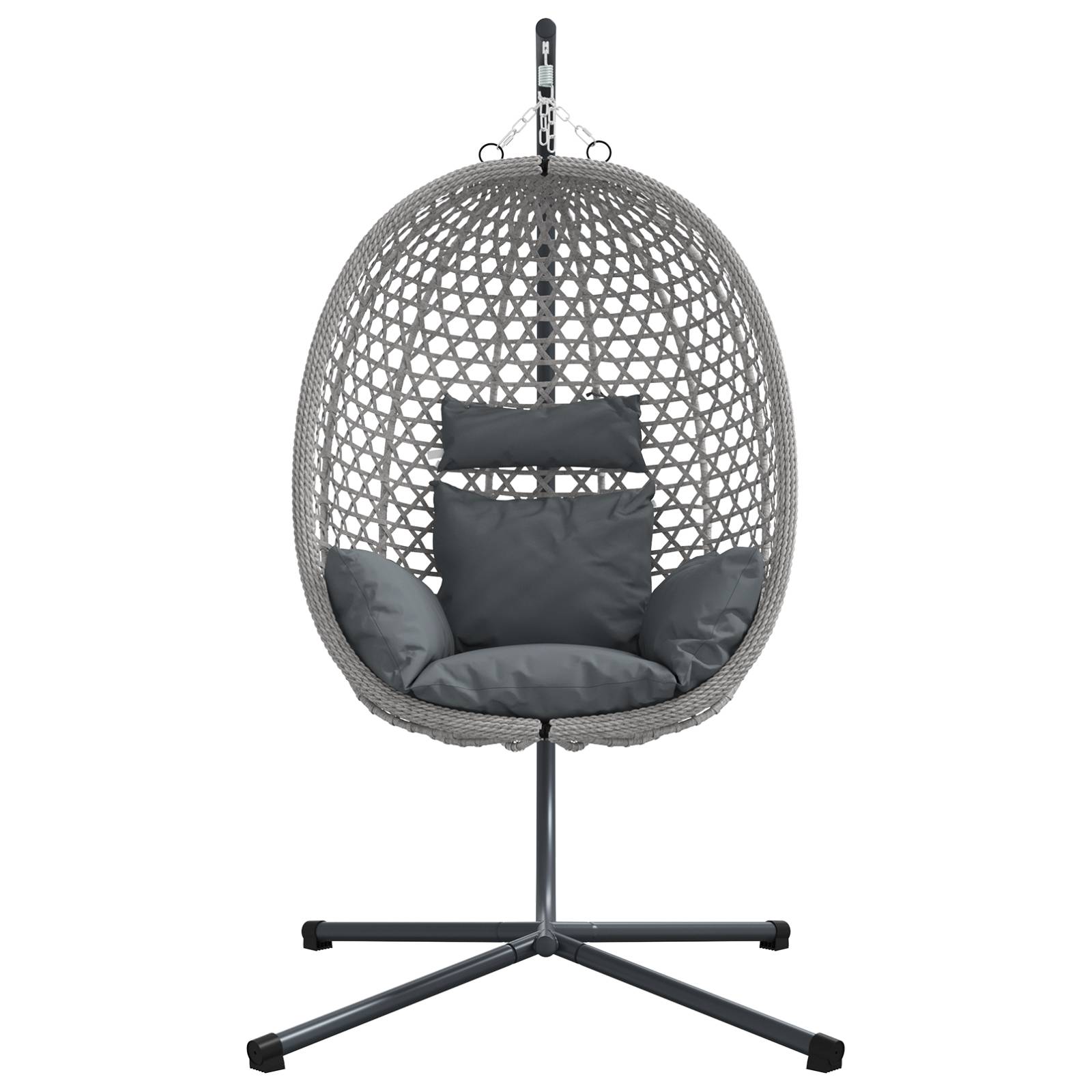 vidaXL Hängender Eierstuhl Korb mit Gestell Grau Poly Rattan