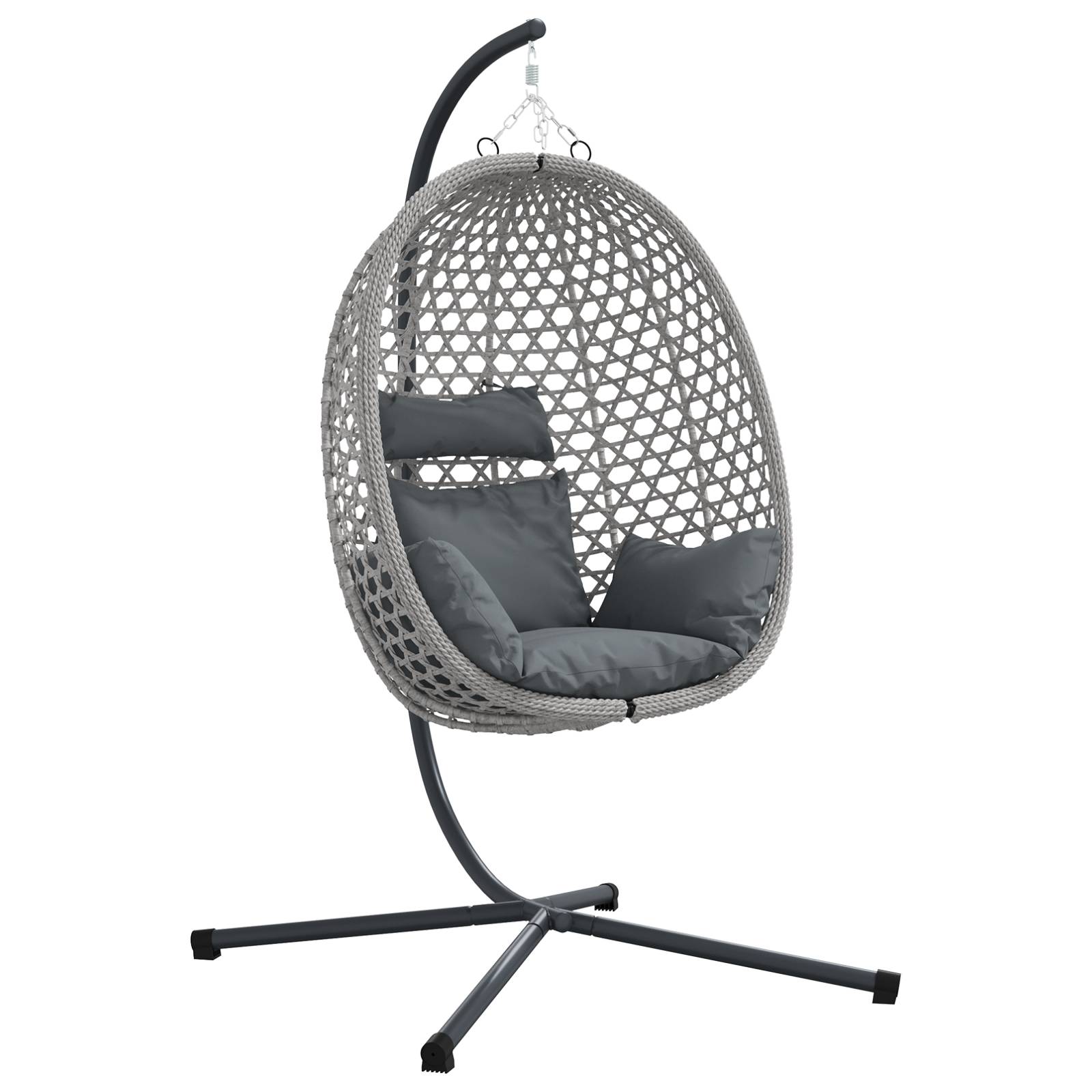 vidaXL Hängender Eierstuhl Korb mit Gestell Grau Poly Rattan