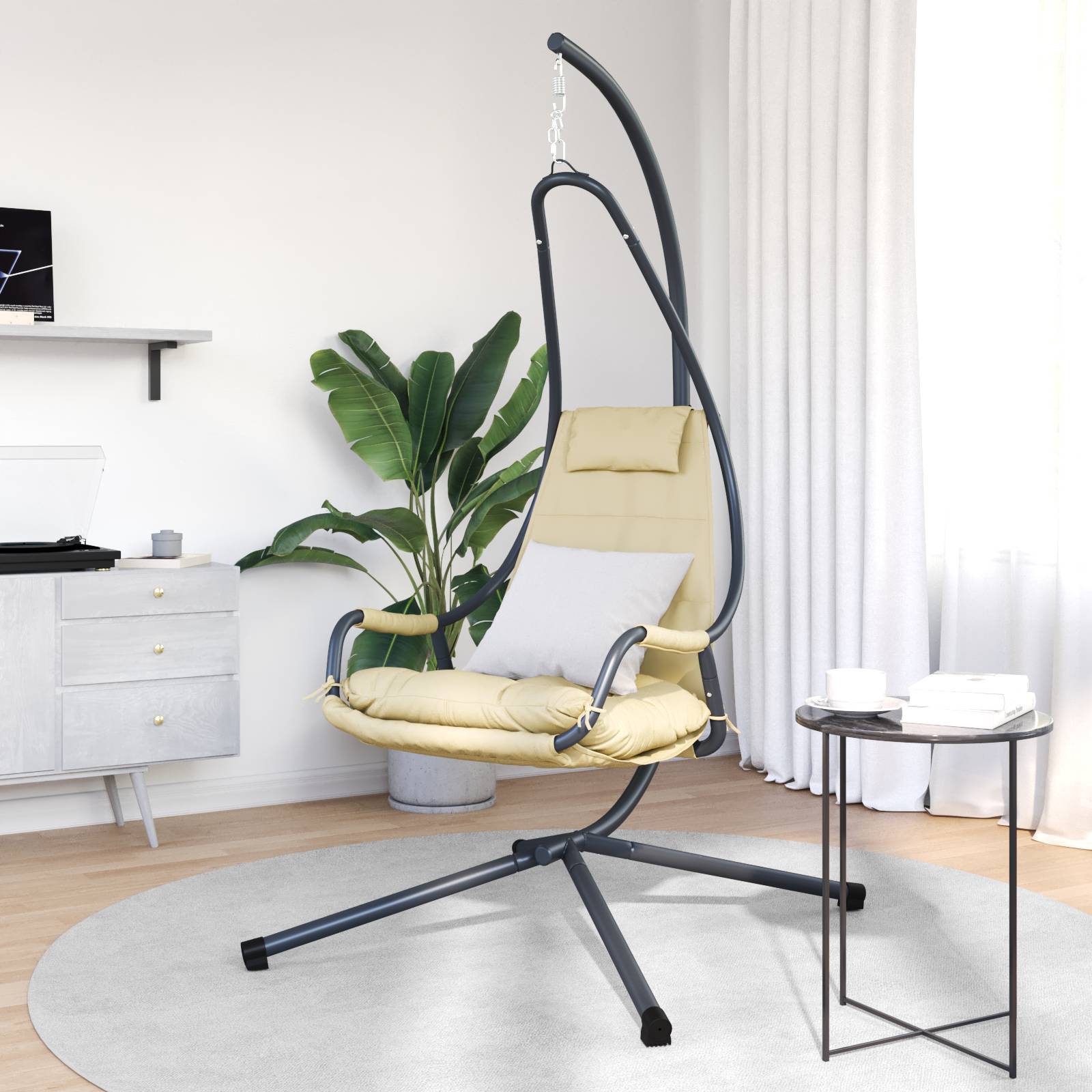 vidaXL Hängestuhl mit Gestell und Kissen Beige Stahl
