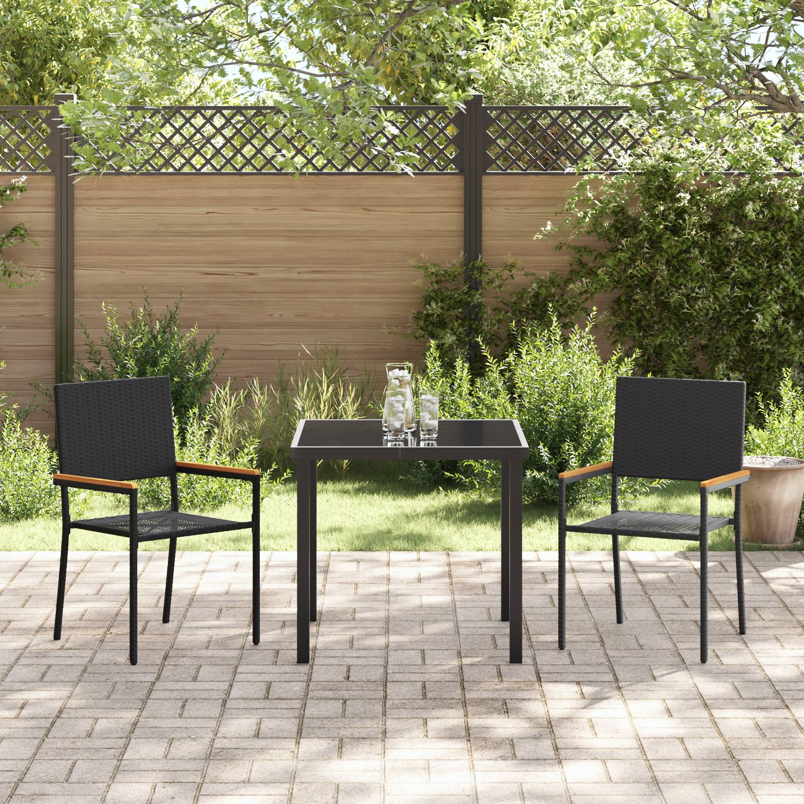 vidaXL stapelbare Gartenstühle - 2-teiliges Set aus schwarzem Poly-Rattan