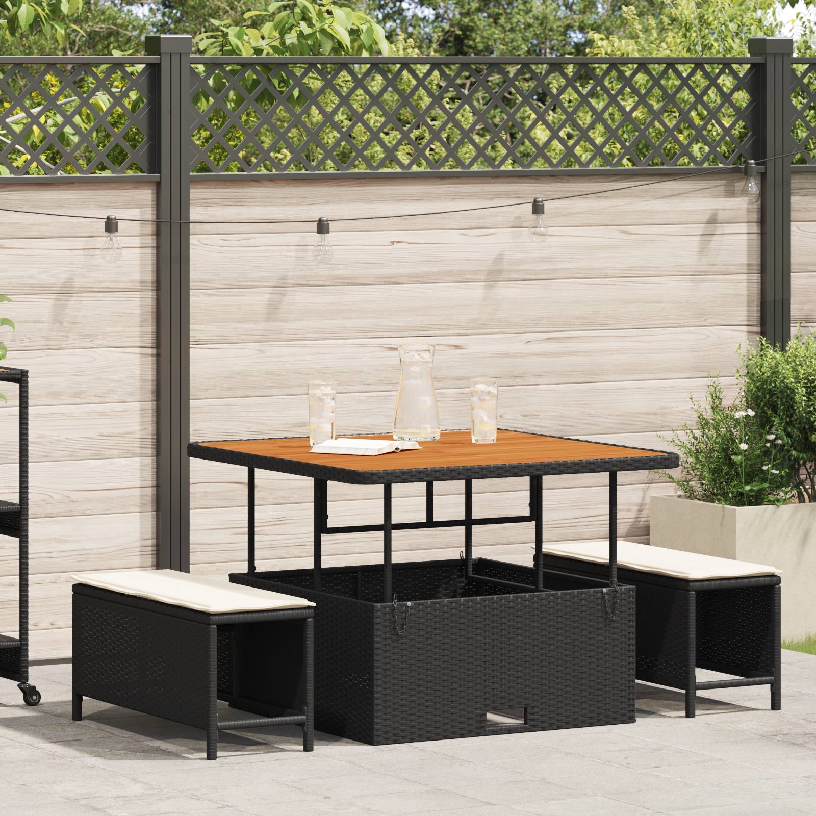vidaXL 3-tlg. Garten-Essgruppe mit Kissen Schwarz Poly Rattan Akazie