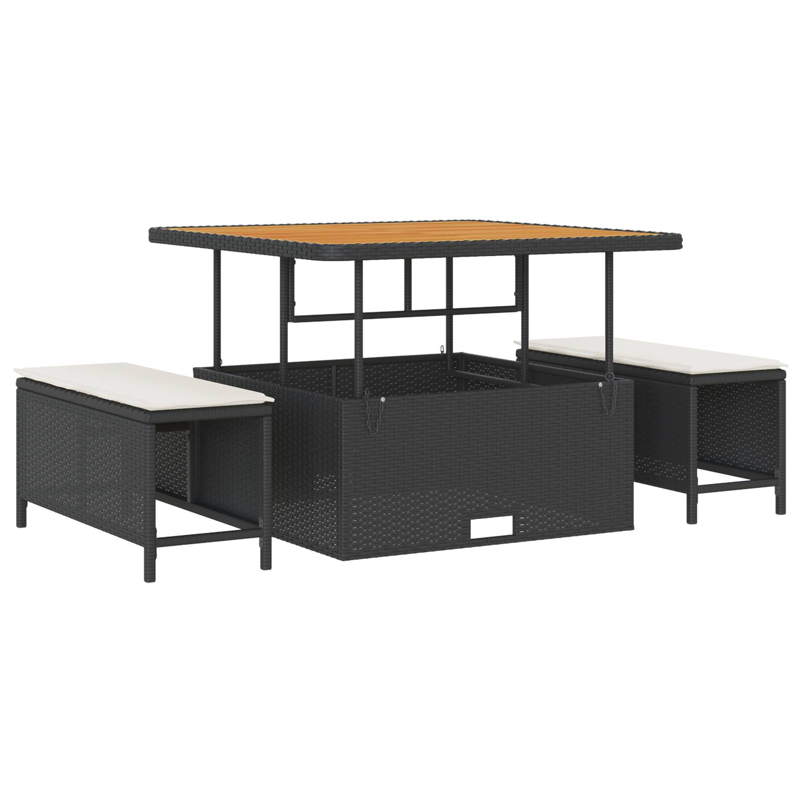 vidaXL 3-tlg. Garten-Essgruppe mit Kissen Schwarz Poly Rattan Akazie