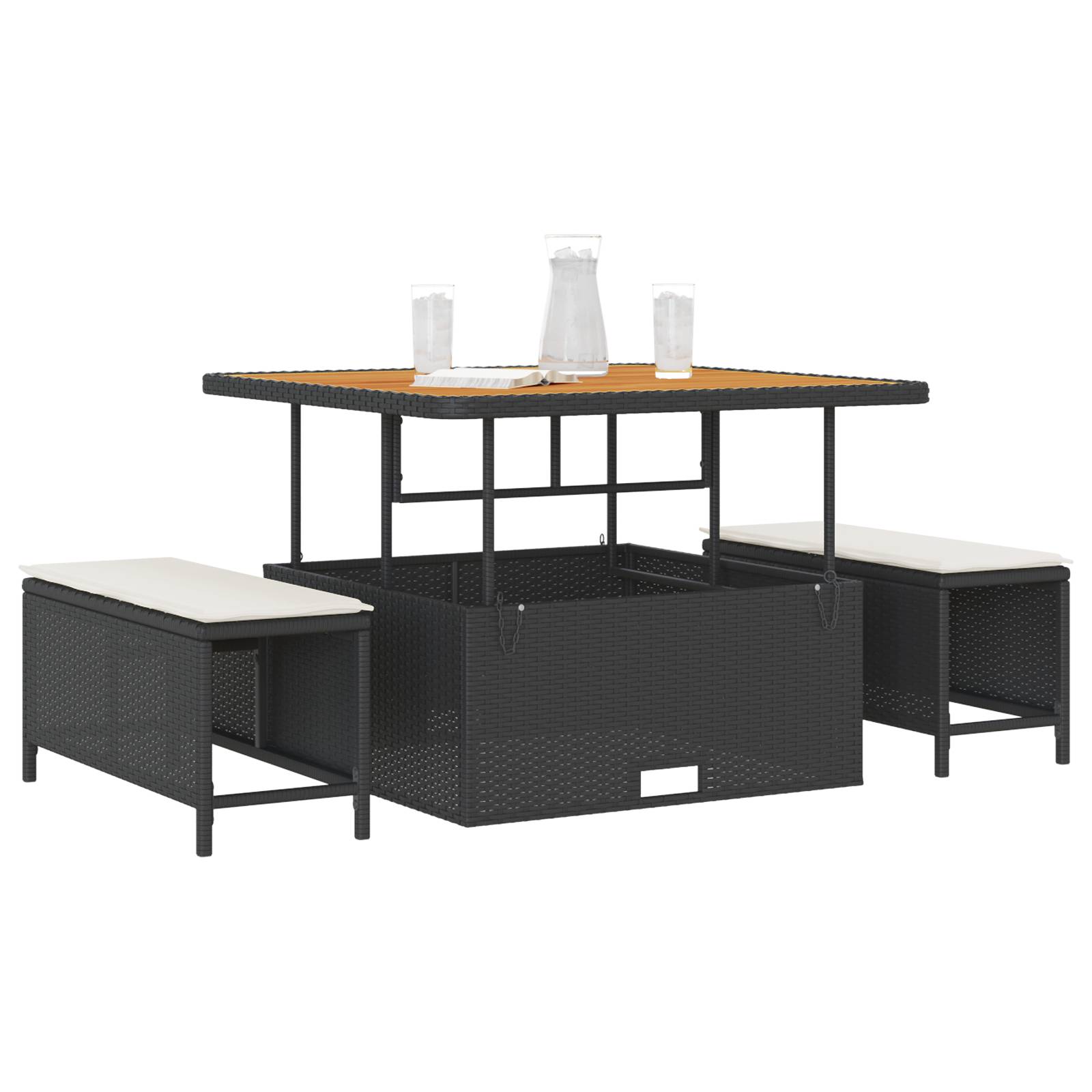 vidaXL 3-tlg. Garten-Essgruppe mit Kissen Schwarz Poly Rattan Akazie