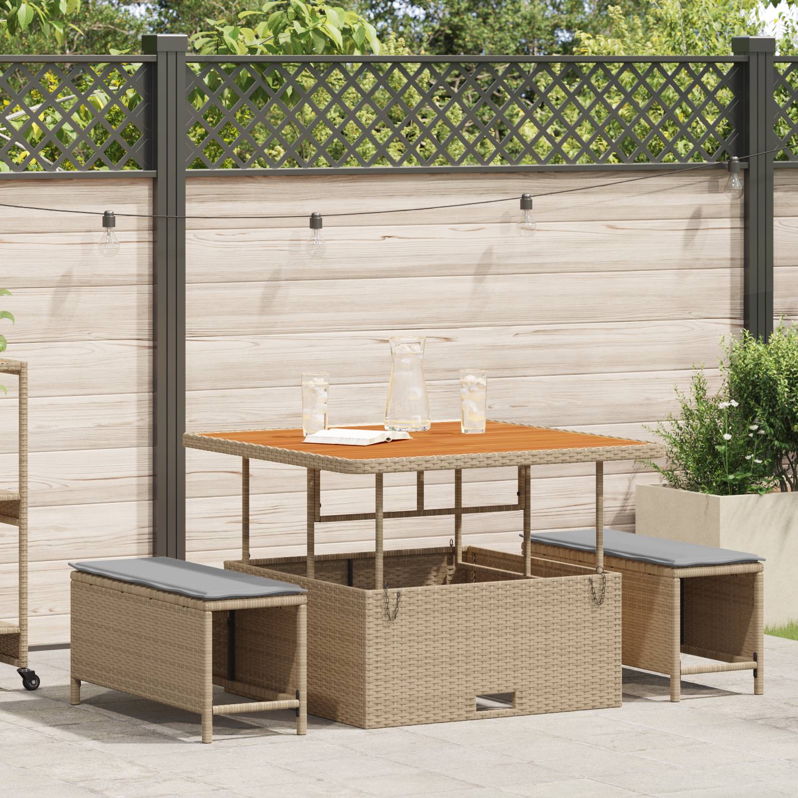 vidaXL 3-tlg. Garten-Essgruppe mit Kissen Beige Poly Rattan Akazie