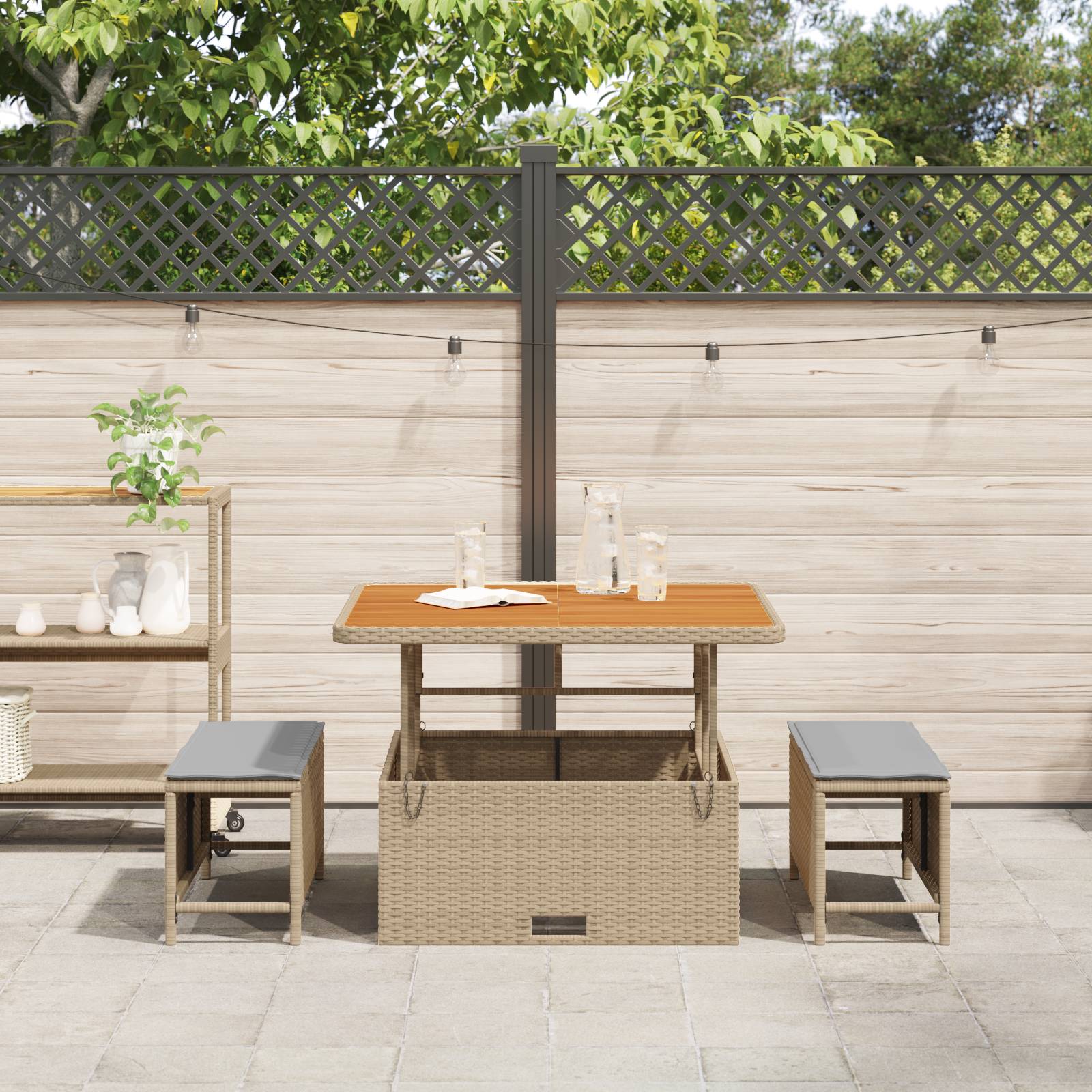 vidaXL 3-tlg. Garten-Essgruppe mit Kissen Beige Poly Rattan Akazie