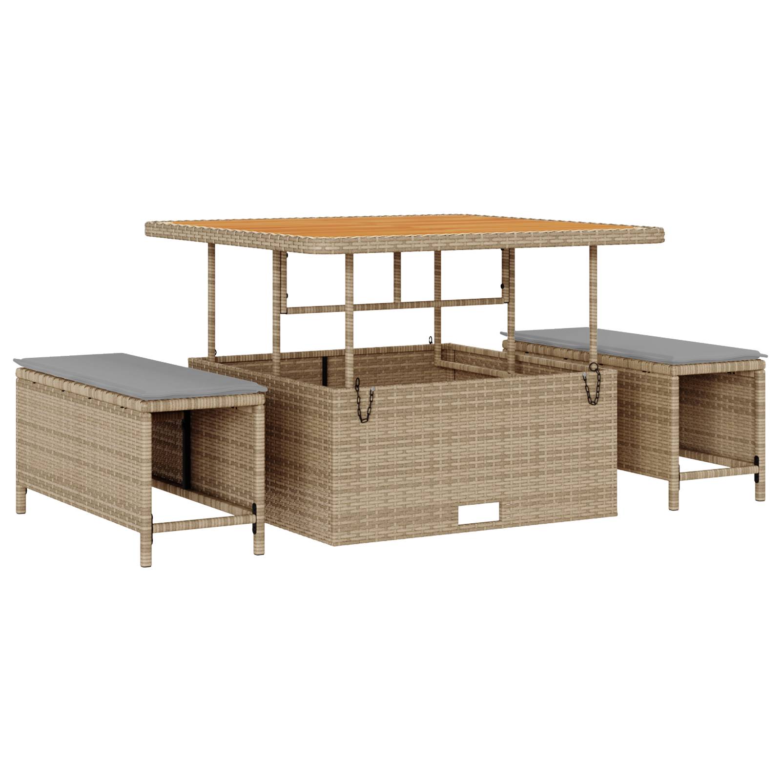 vidaXL 9-tlg. Garten-Sofagarnitur mit Kissen Beige Poly Rattan Akazie