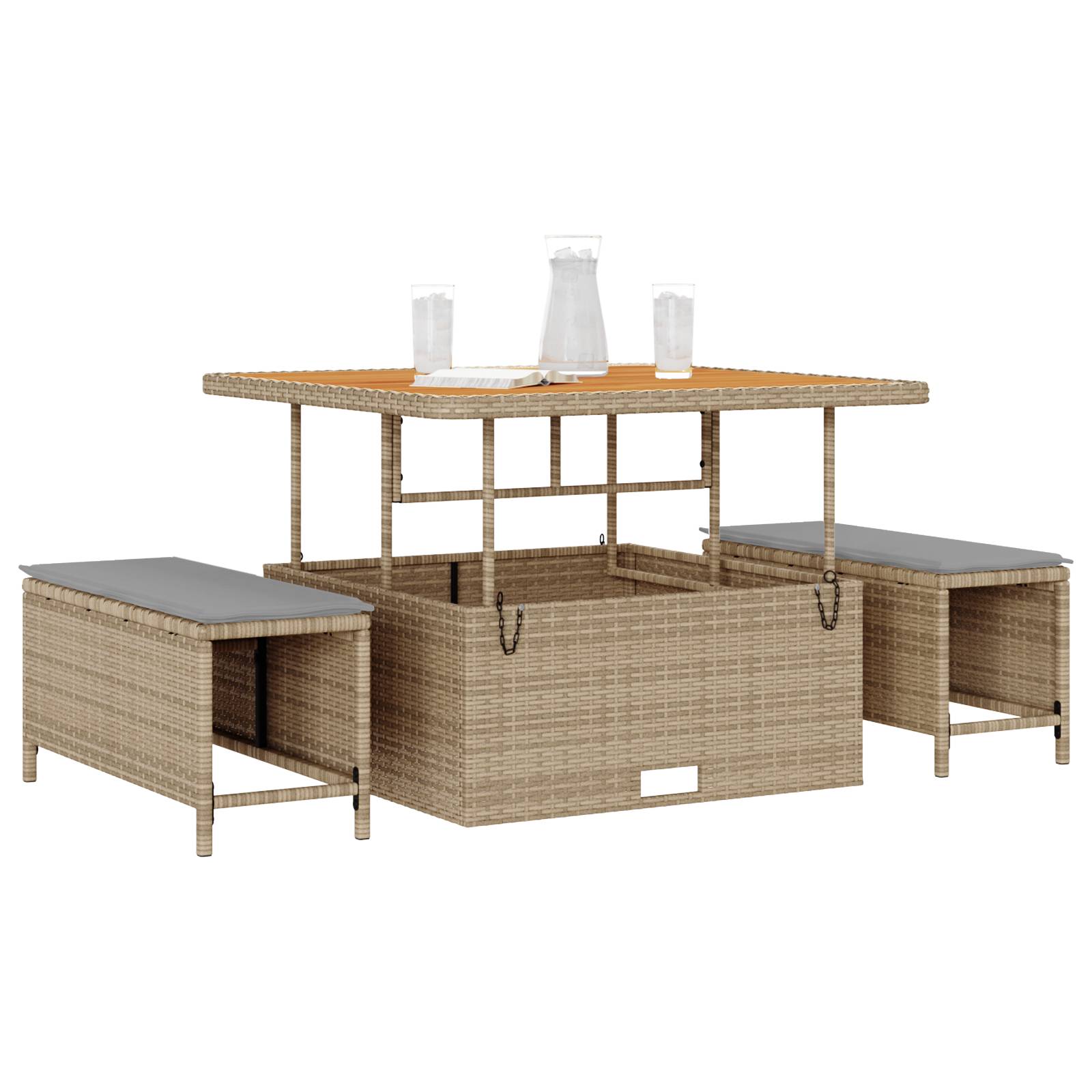 vidaXL 3-tlg. Garten-Essgruppe mit Kissen Beige Poly Rattan Akazie