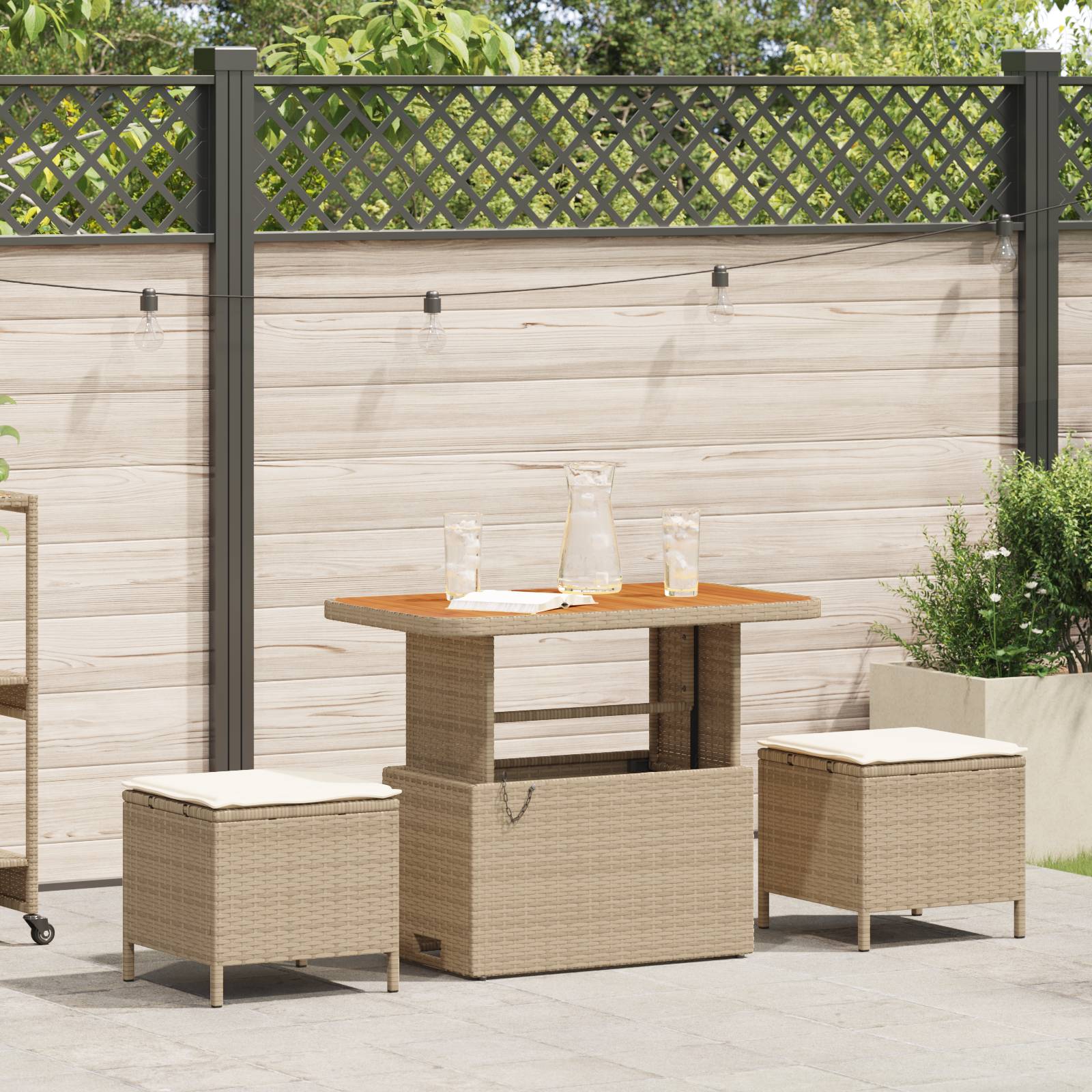 vidaXL 3-tlg. Garten-Essgruppe mit Kissen Beige Poly Rattan Akazie