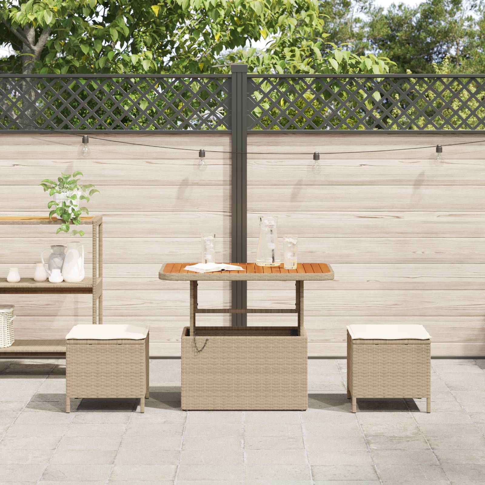 vidaXL 3-tlg. Garten-Essgruppe mit Kissen Beige Poly Rattan Akazie