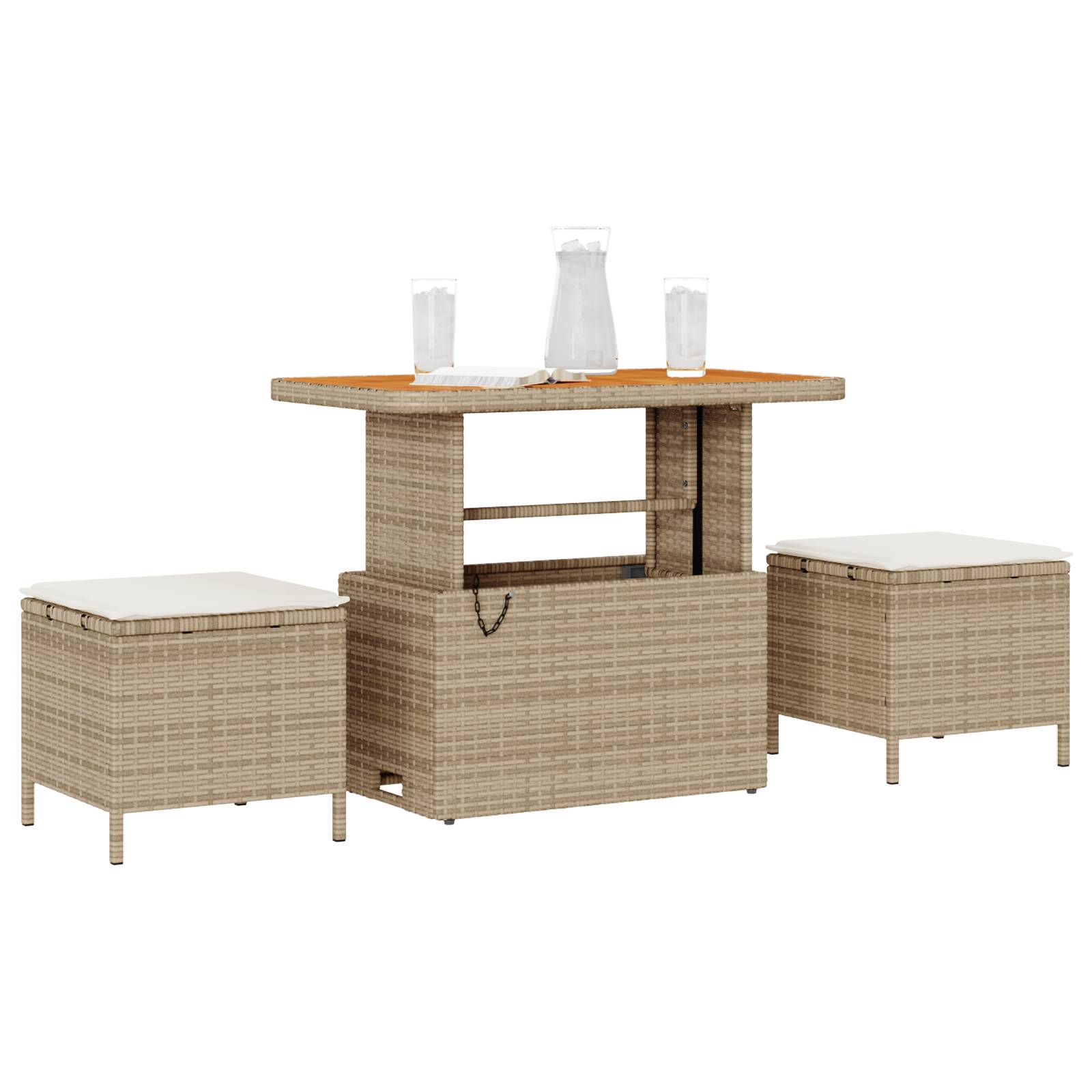 vidaXL 3-tlg. Garten-Essgruppe mit Kissen Beige Poly Rattan Akazie