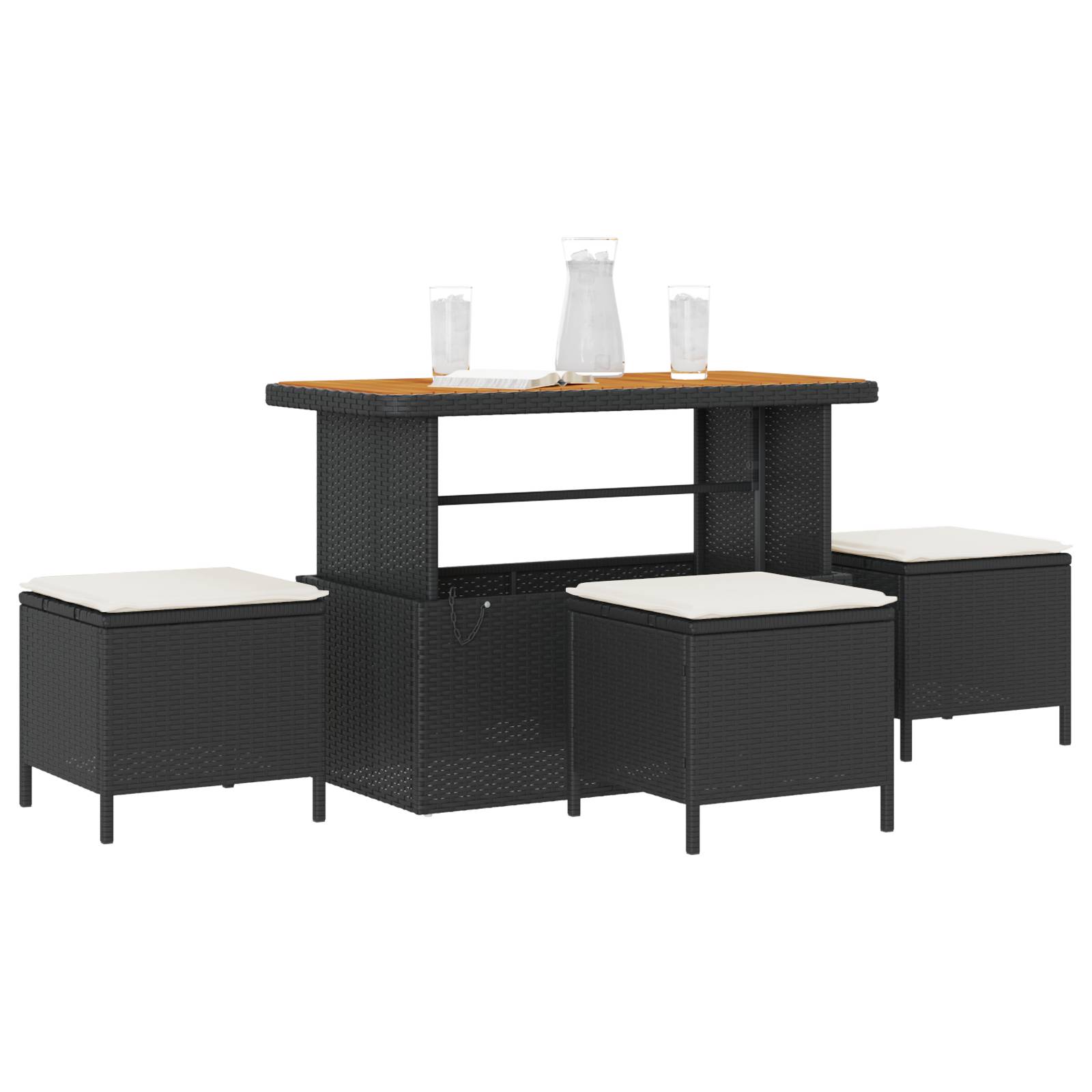vidaXL 4-tlg. Garten-Essgruppe mit Kissen Schwarz Poly Rattan Akazie