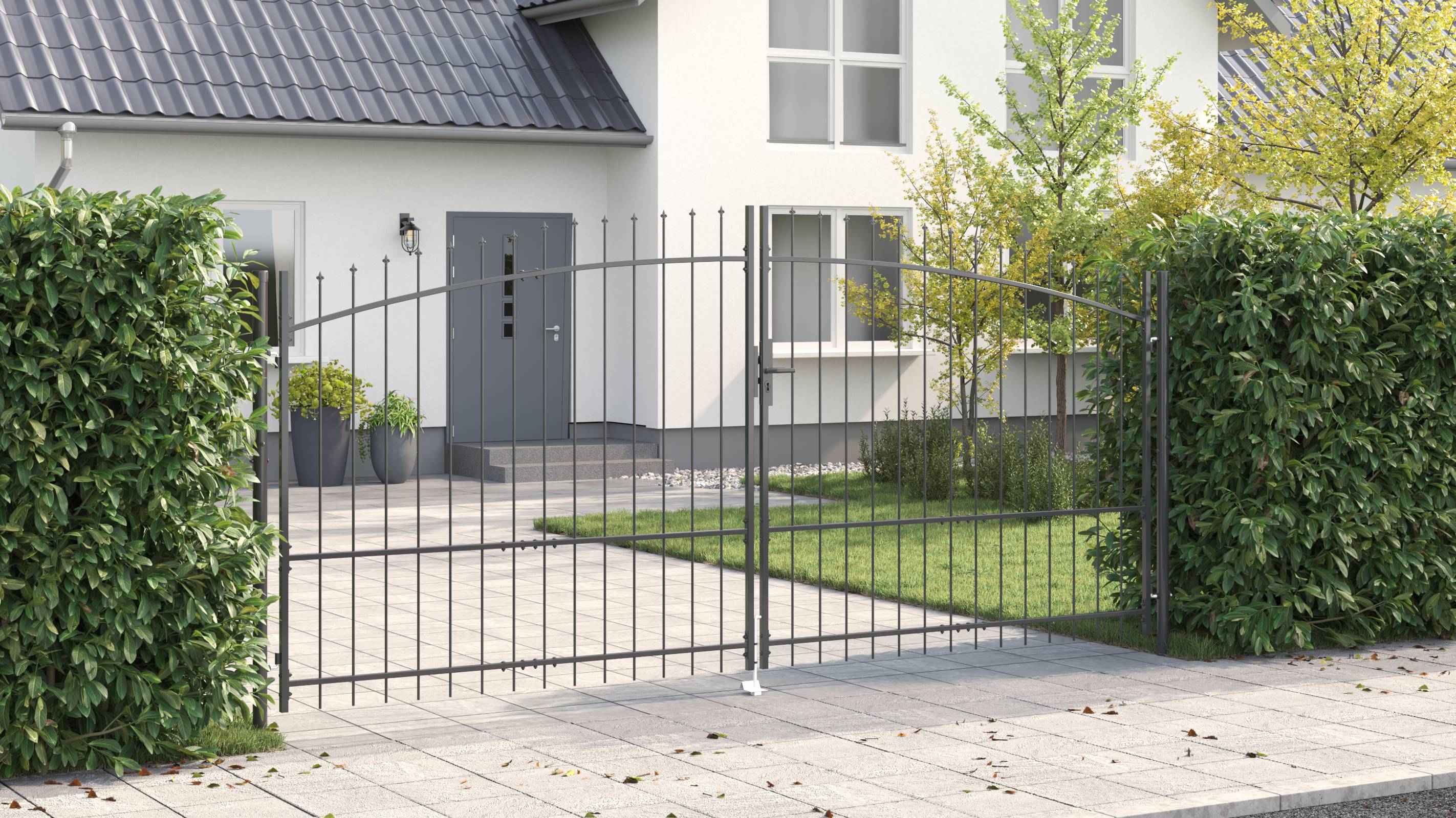 vidaXL Gartentor mit Spear Top Doppelt schwenkbar Grau 175x400 cm Stahl