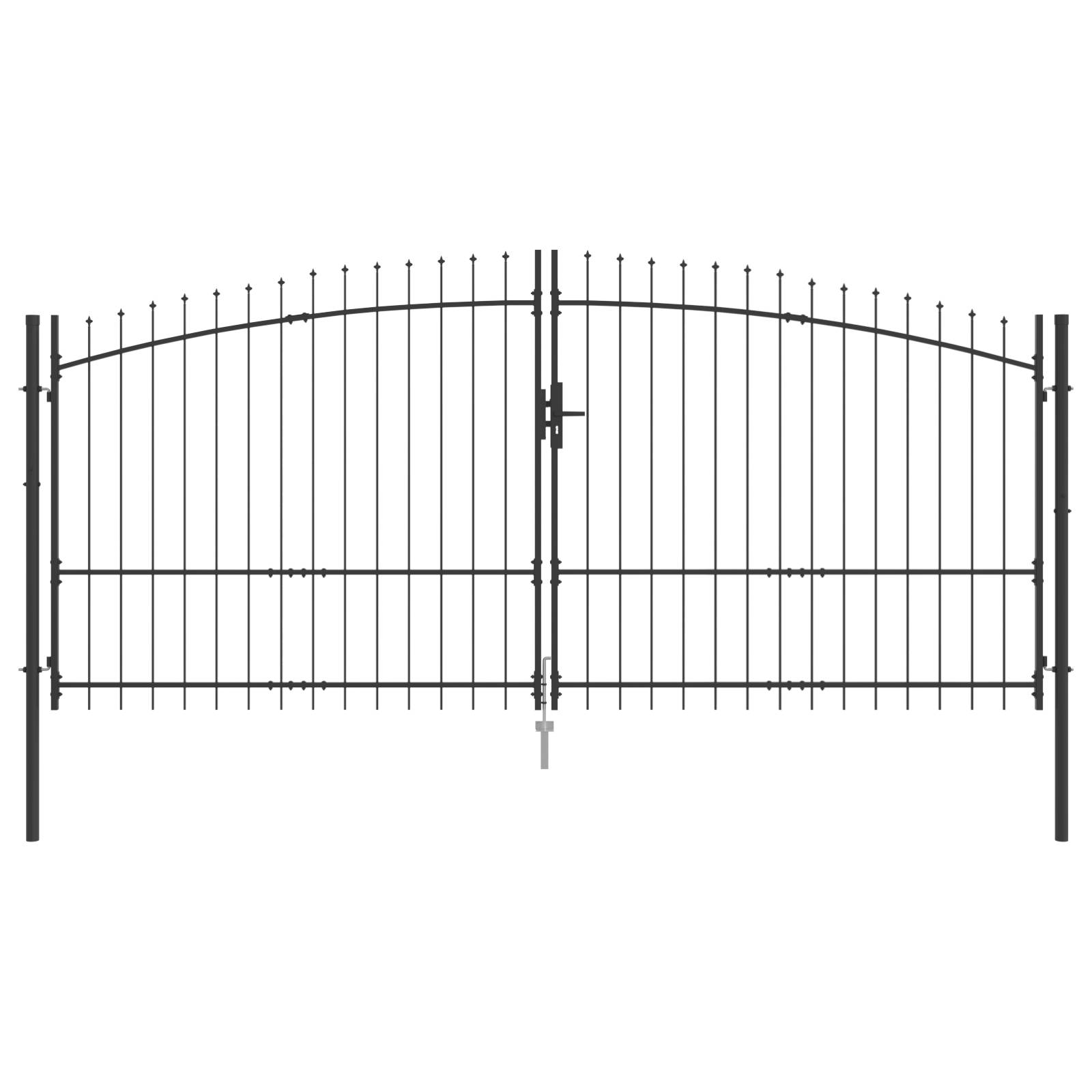 vidaXL Gartentor mit Spear Top Doppelt schwenkbar Grau 175x400 cm Stahl