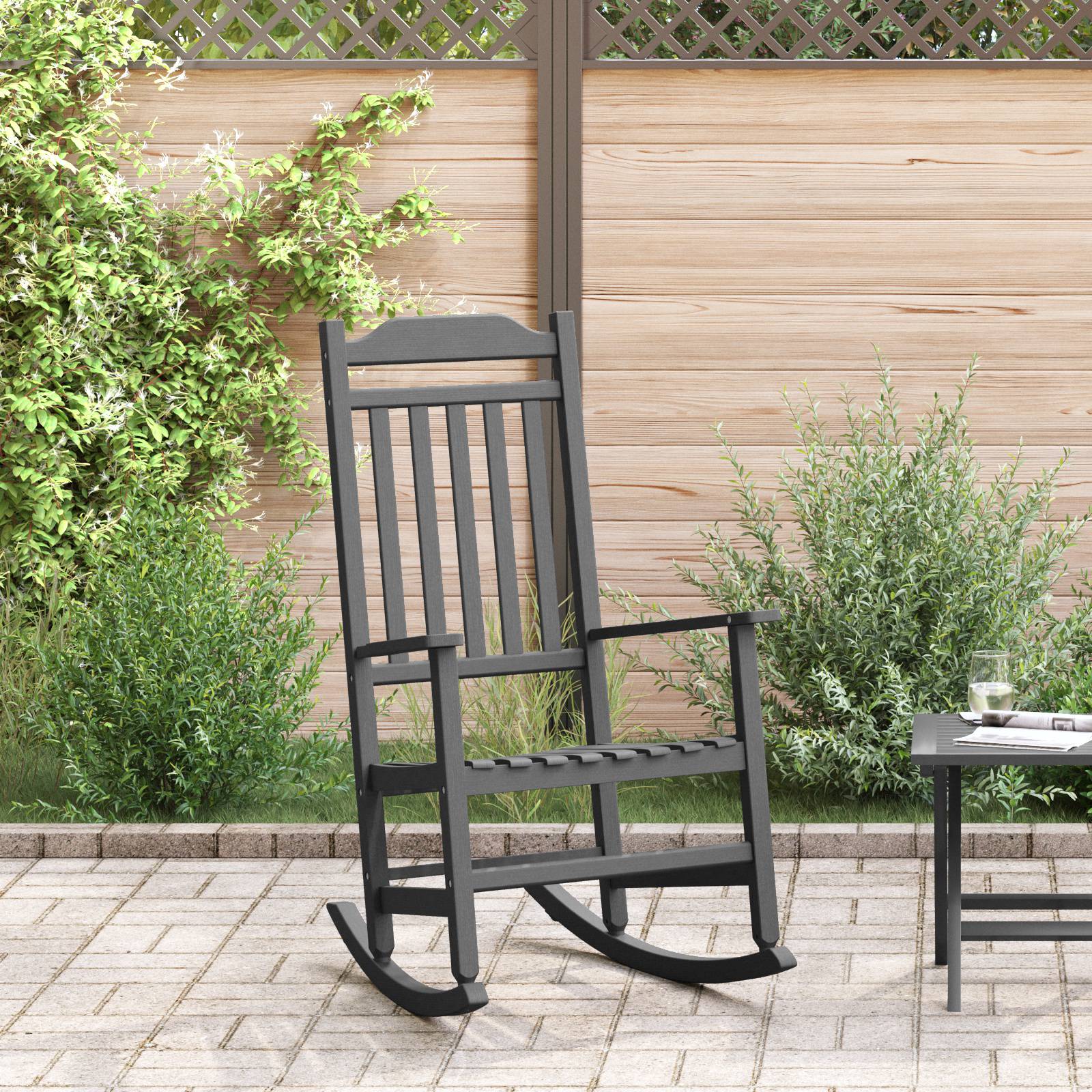 vidaXL Garten-Schaukelstuhl Schwarz 65x84x114 cm HDPE