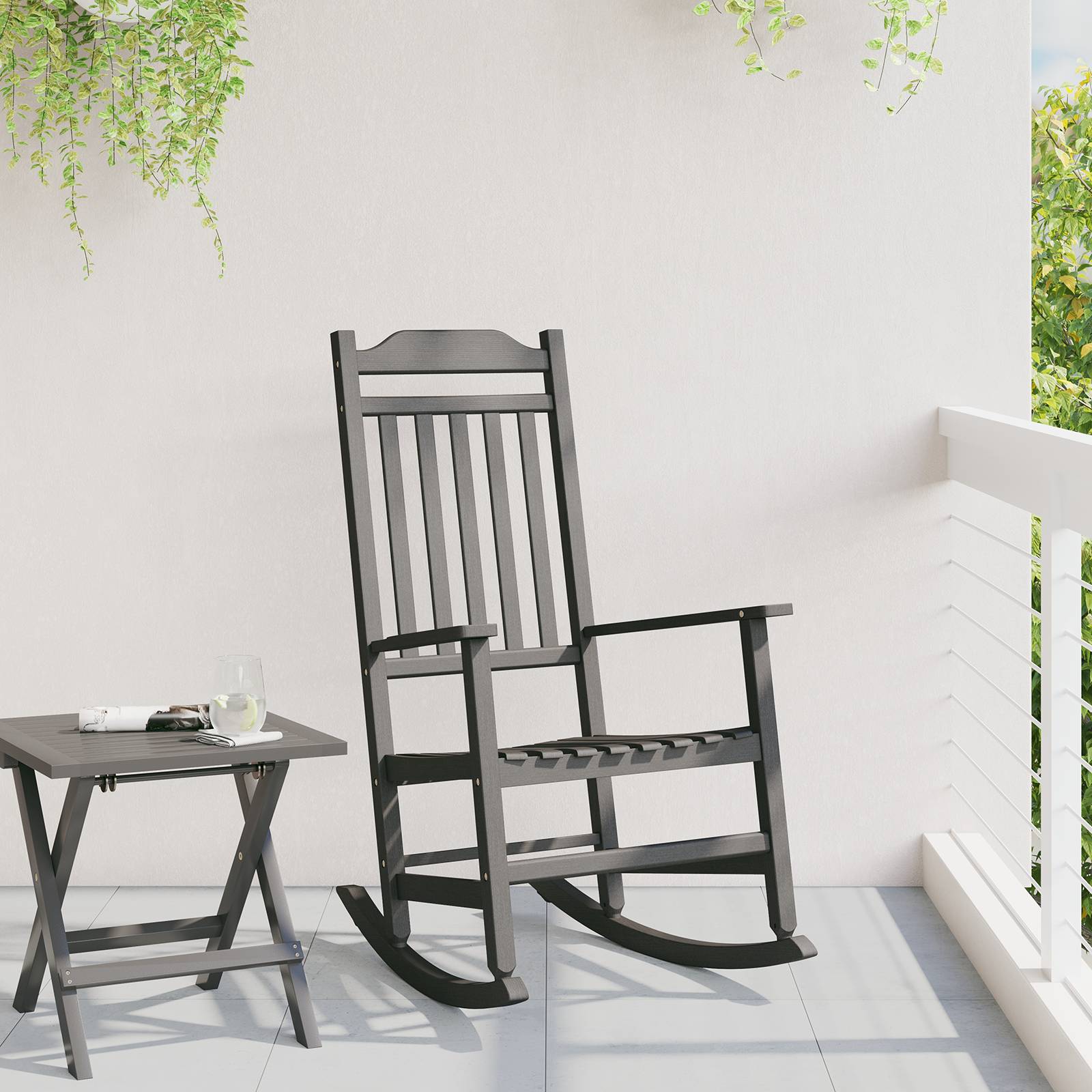 vidaXL Garten-Schaukelstuhl Schwarz 65x84x114 cm HDPE