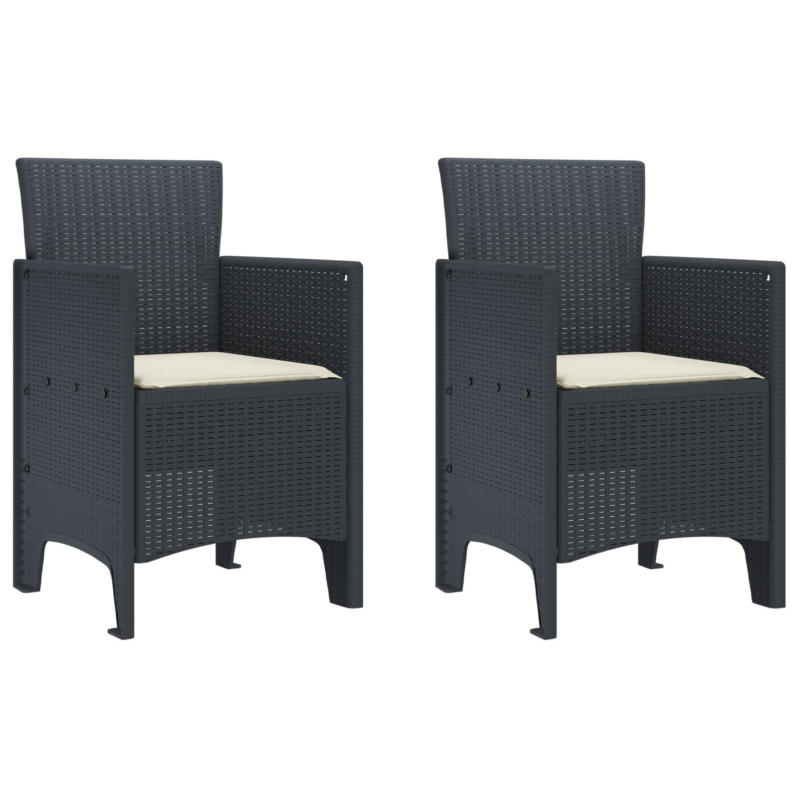 vidaXL Gartenstühle mit Kissen 2 Stk. Anthrazit Poly Rattan