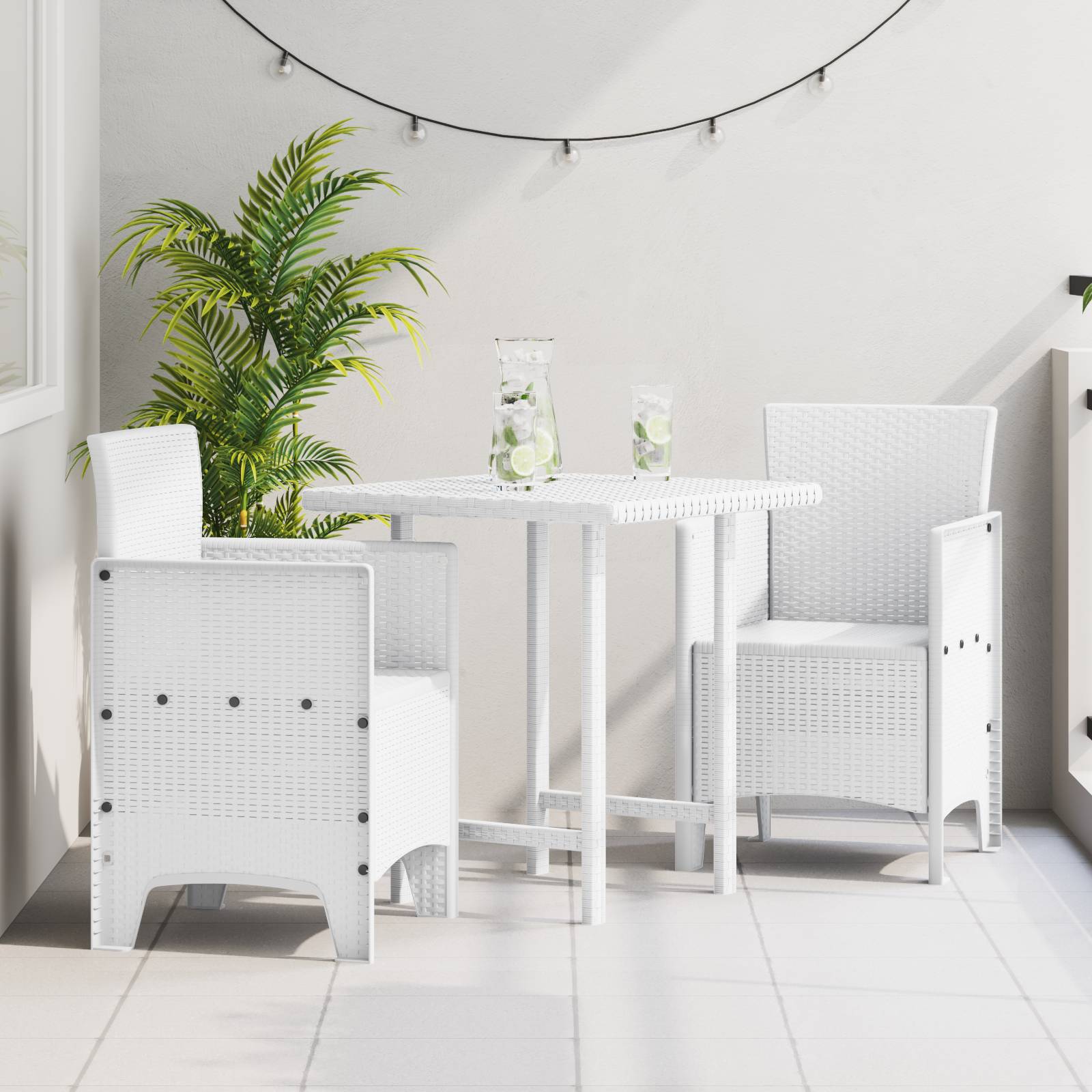 vidaXL Gartenstühle 2 Stk. Weiß Poly Rattan