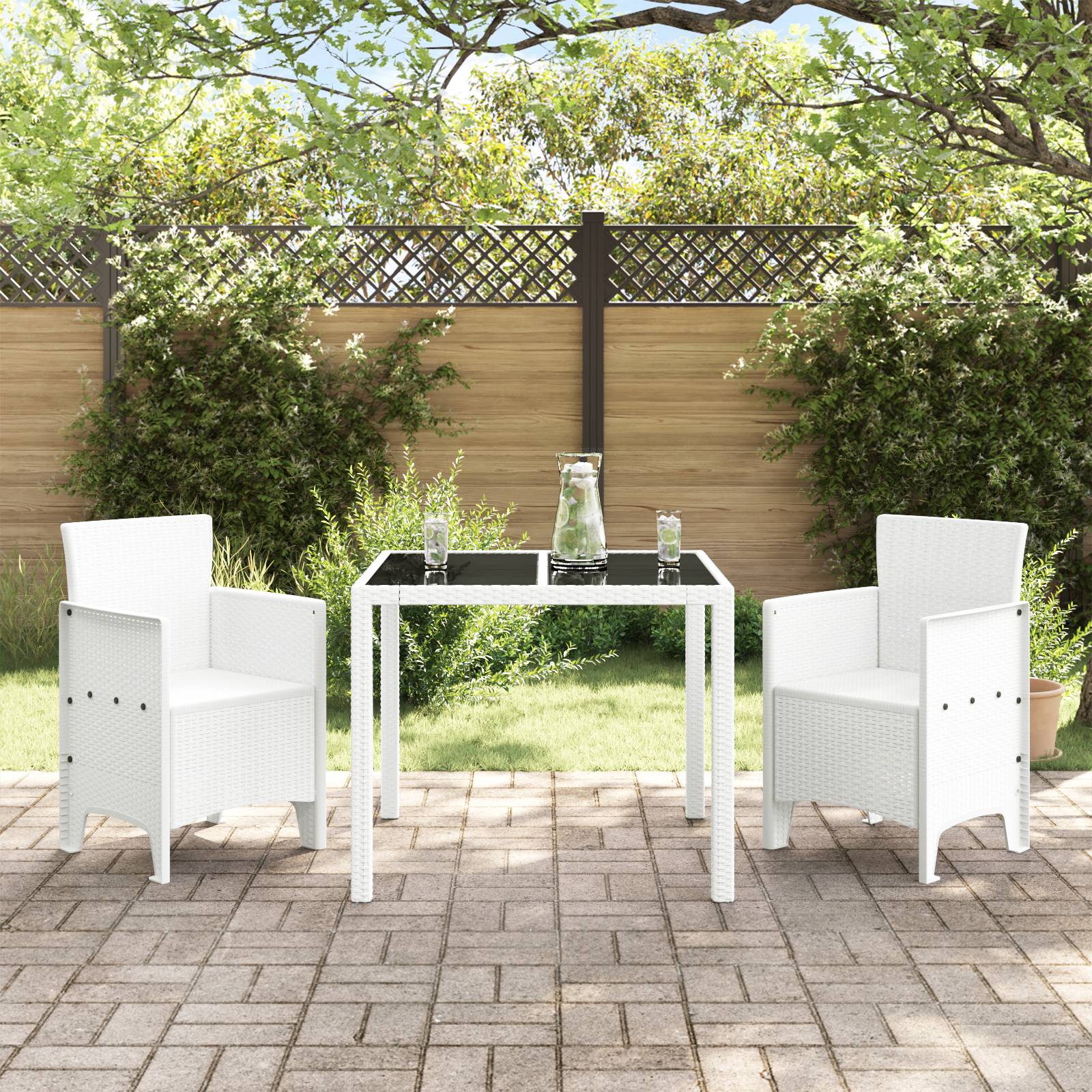 vidaXL Gartenstühle 2 Stk. Weiß Poly Rattan