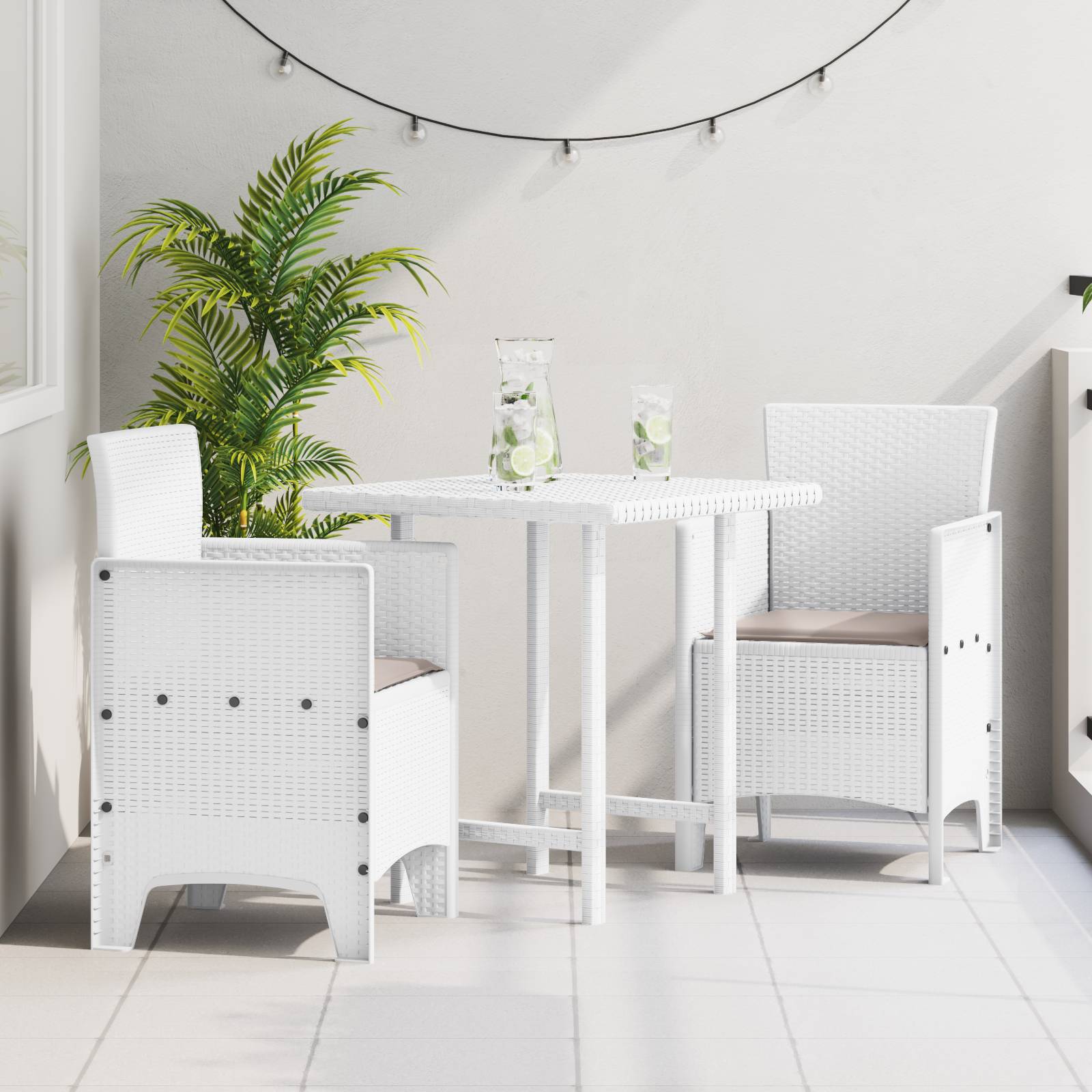 vidaXL Gartenstühle mit Kissen 2 Stk. Weiß Poly Rattan