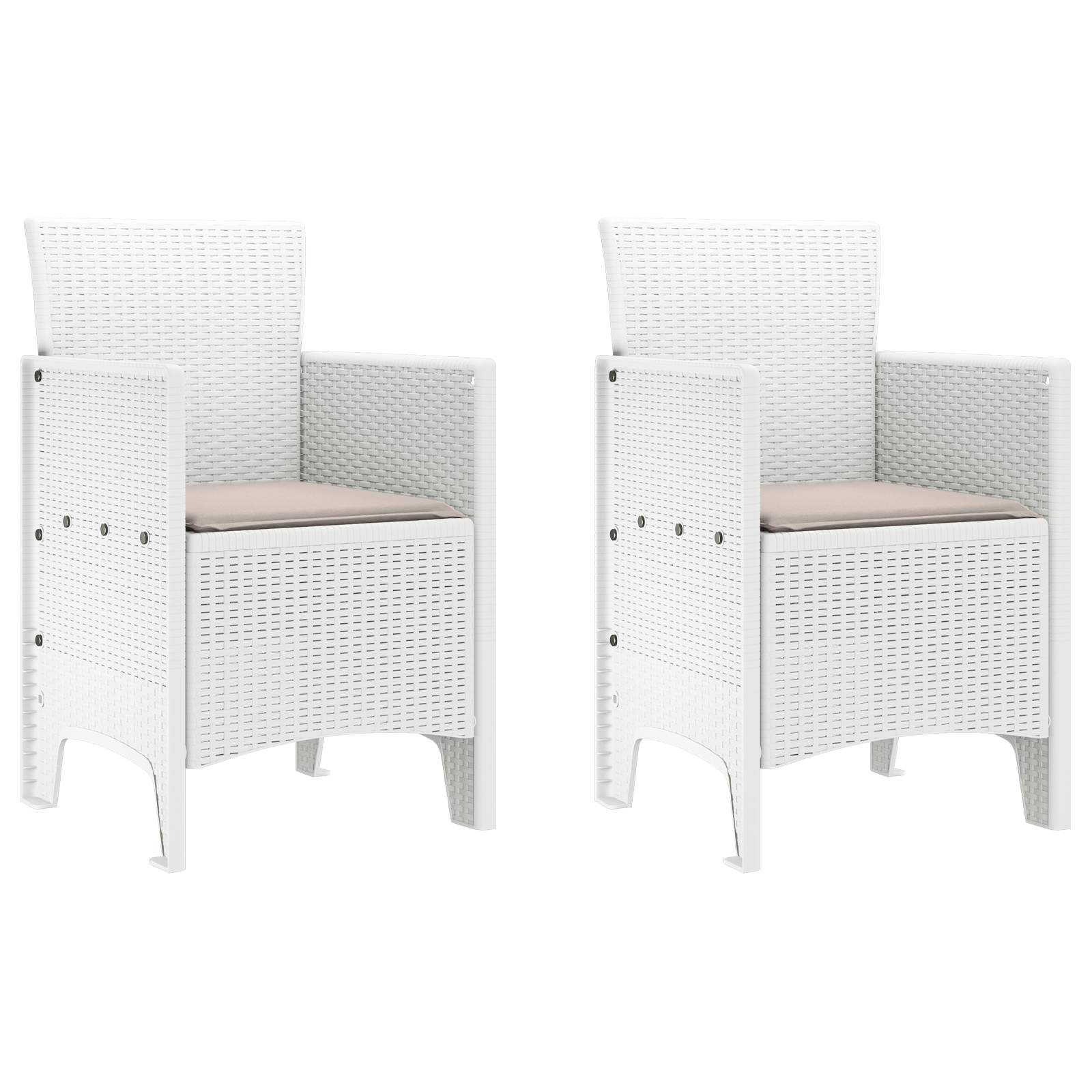 vidaXL Gartenstühle mit Kissen 2 Stk. Weiß Poly Rattan