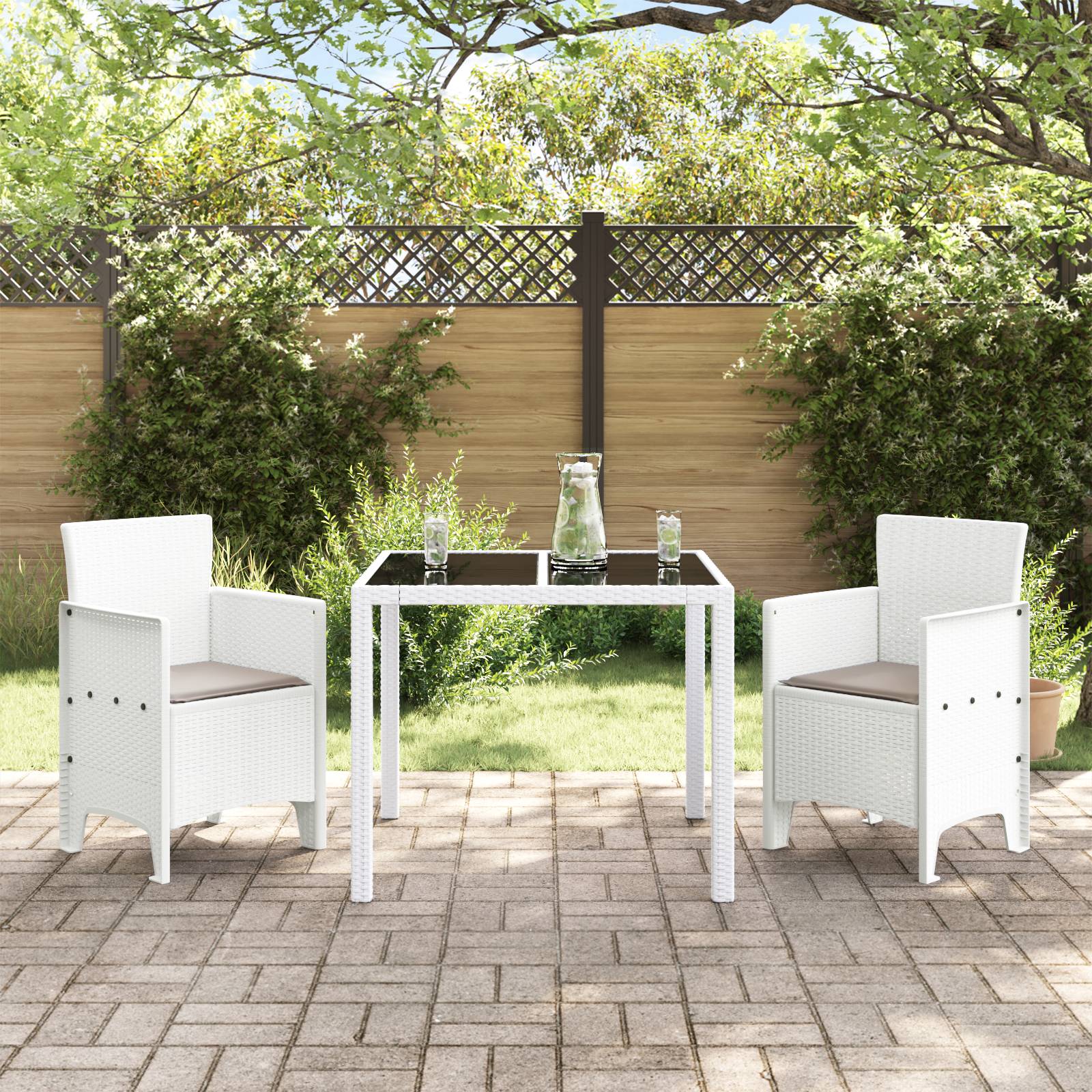 vidaXL Gartenstühle mit Kissen 2 Stk. Weiß Poly Rattan