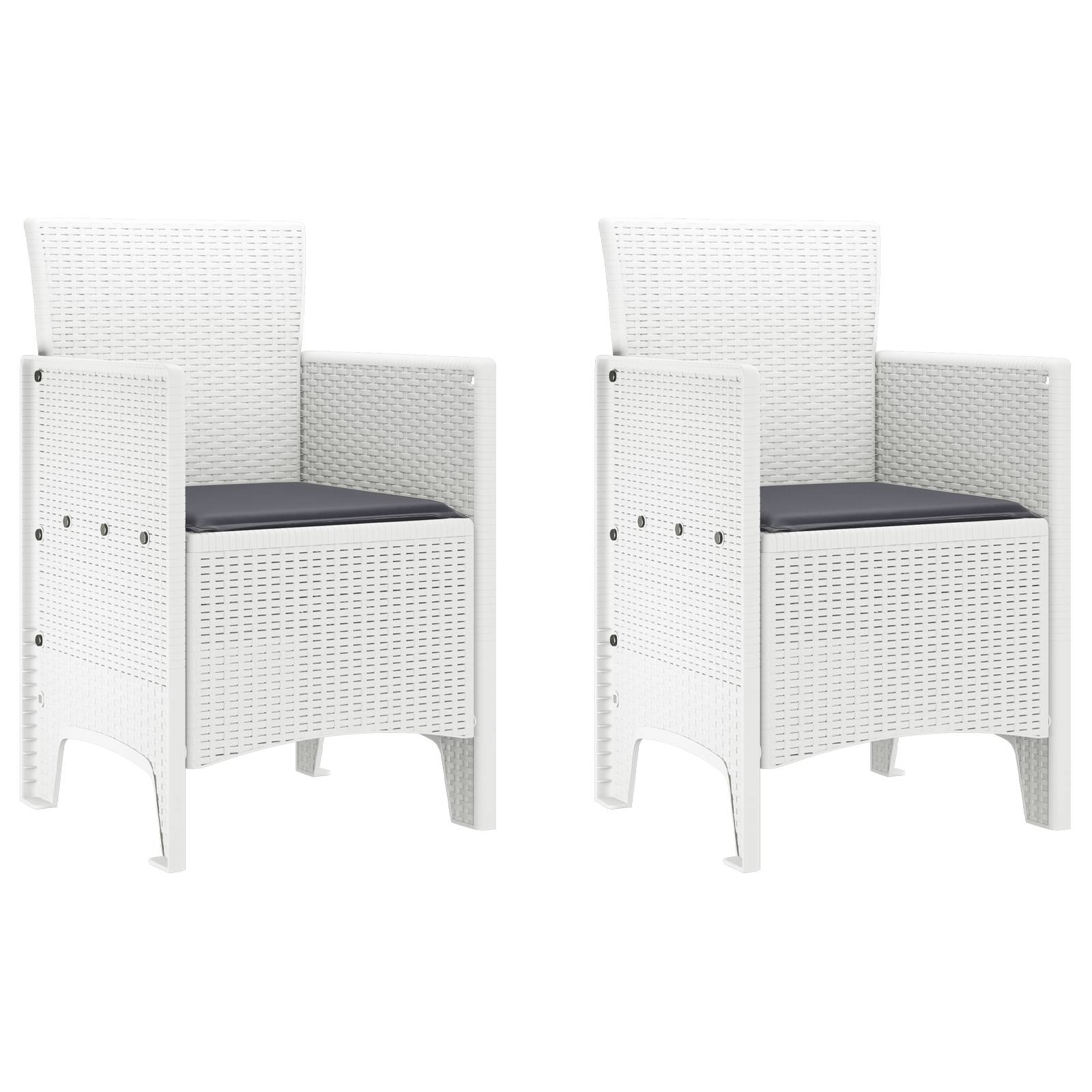 vidaXL 3-tlg. Garten-Essgruppe mit Kissen Weiß Poly Rattan