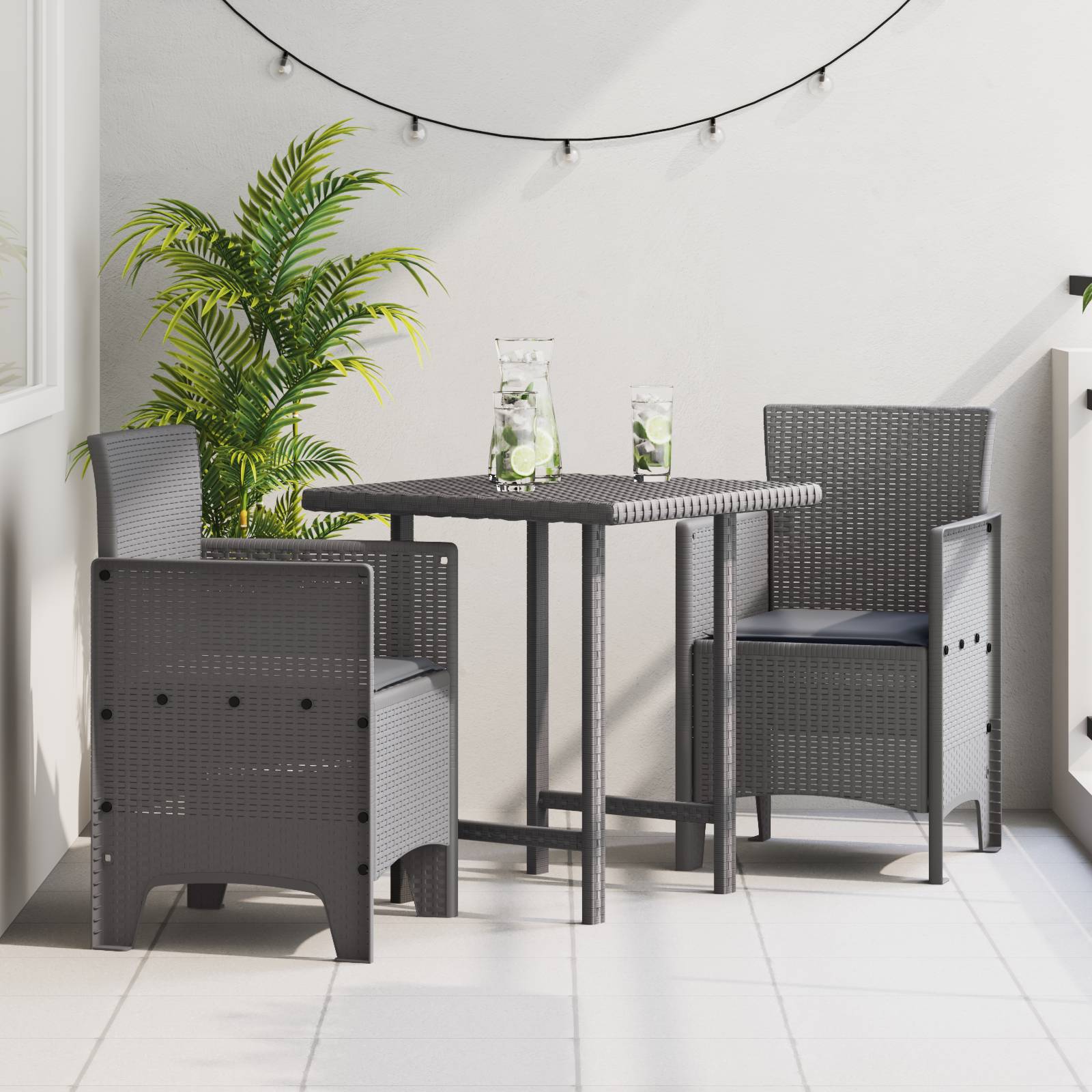 vidaXL Gartenstühle mit Kissen 2 Stk. Hellgrau Poly Rattan