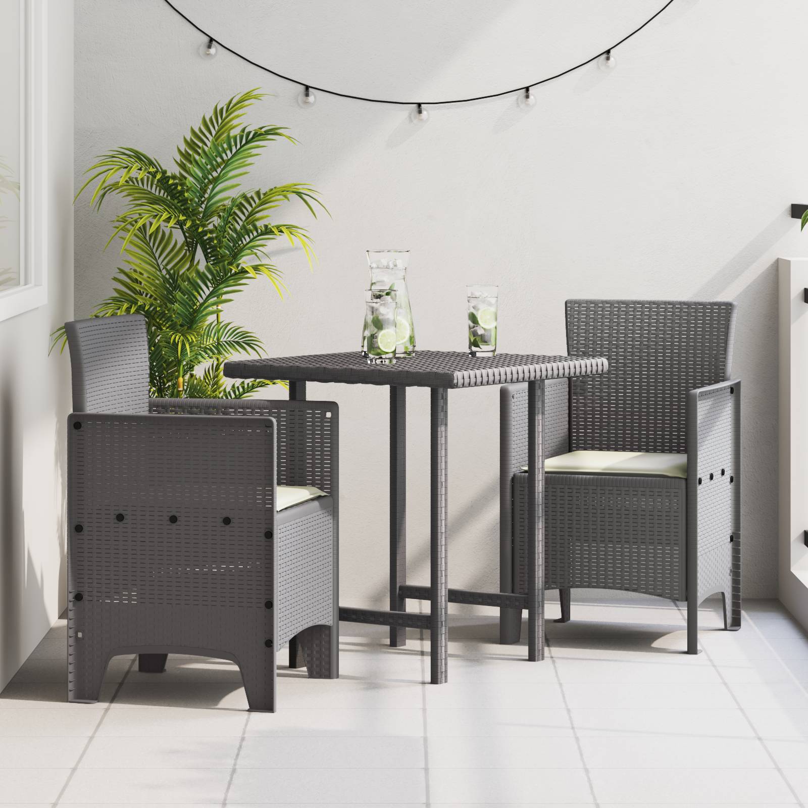 vidaXL Gartenstühle mit Kissen 2 Stk. Hellgrau Poly Rattan