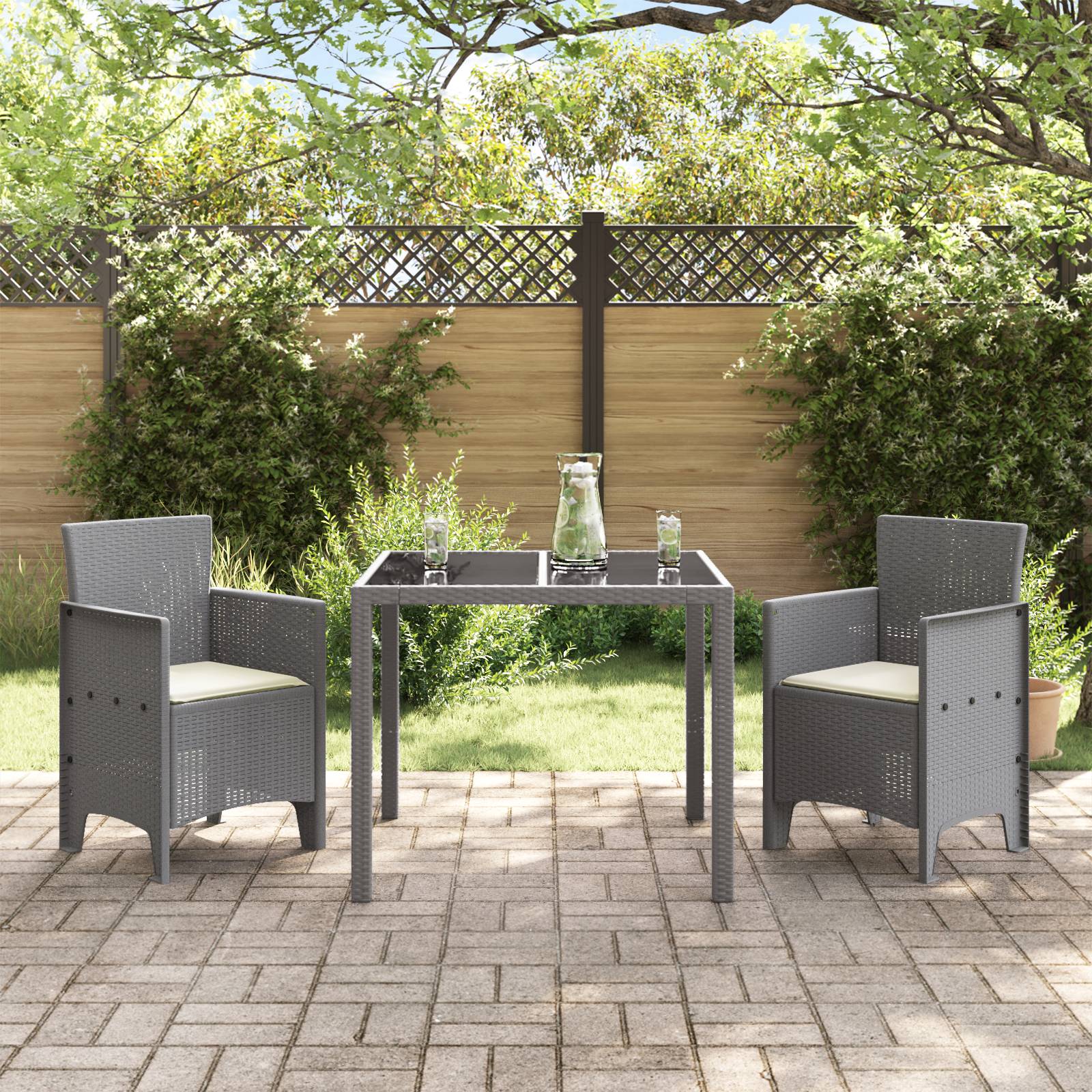 vidaXL Gartenstühle mit Kissen 2 Stk. Hellgrau Poly Rattan