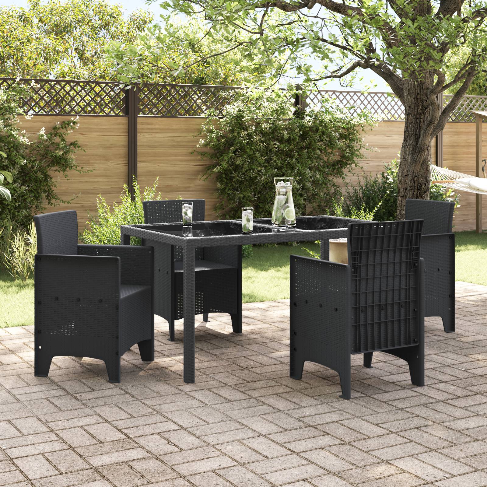 vidaXL 5-teilige Garten Essgarnitur Anthrazit Poly Rattan